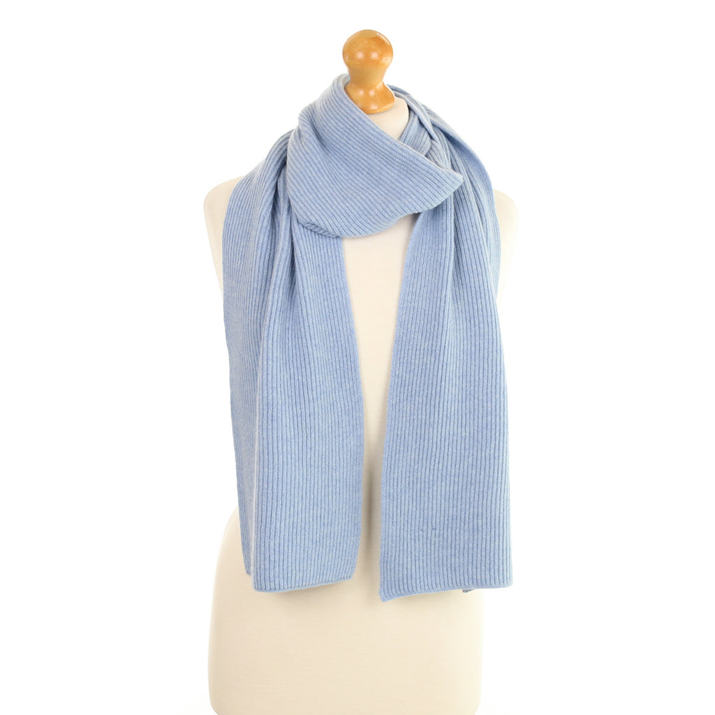 Brand New Scottish Pale Denim Rib Cashmere Scarf