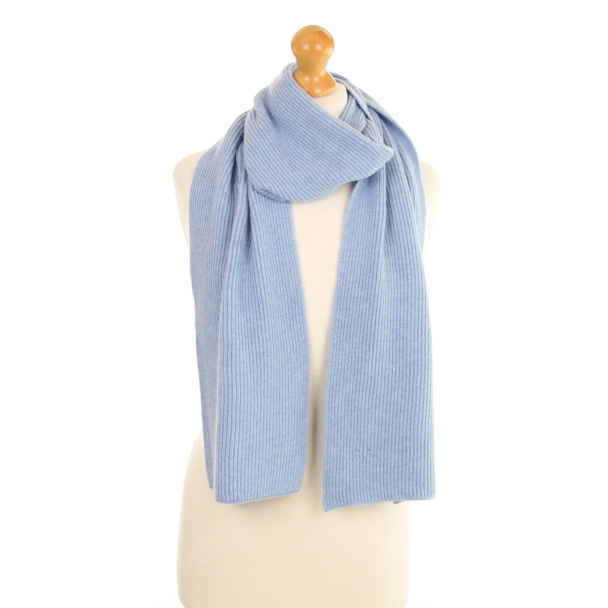 Brand New Scottish Pale Denim Rib Cashmere Scarf