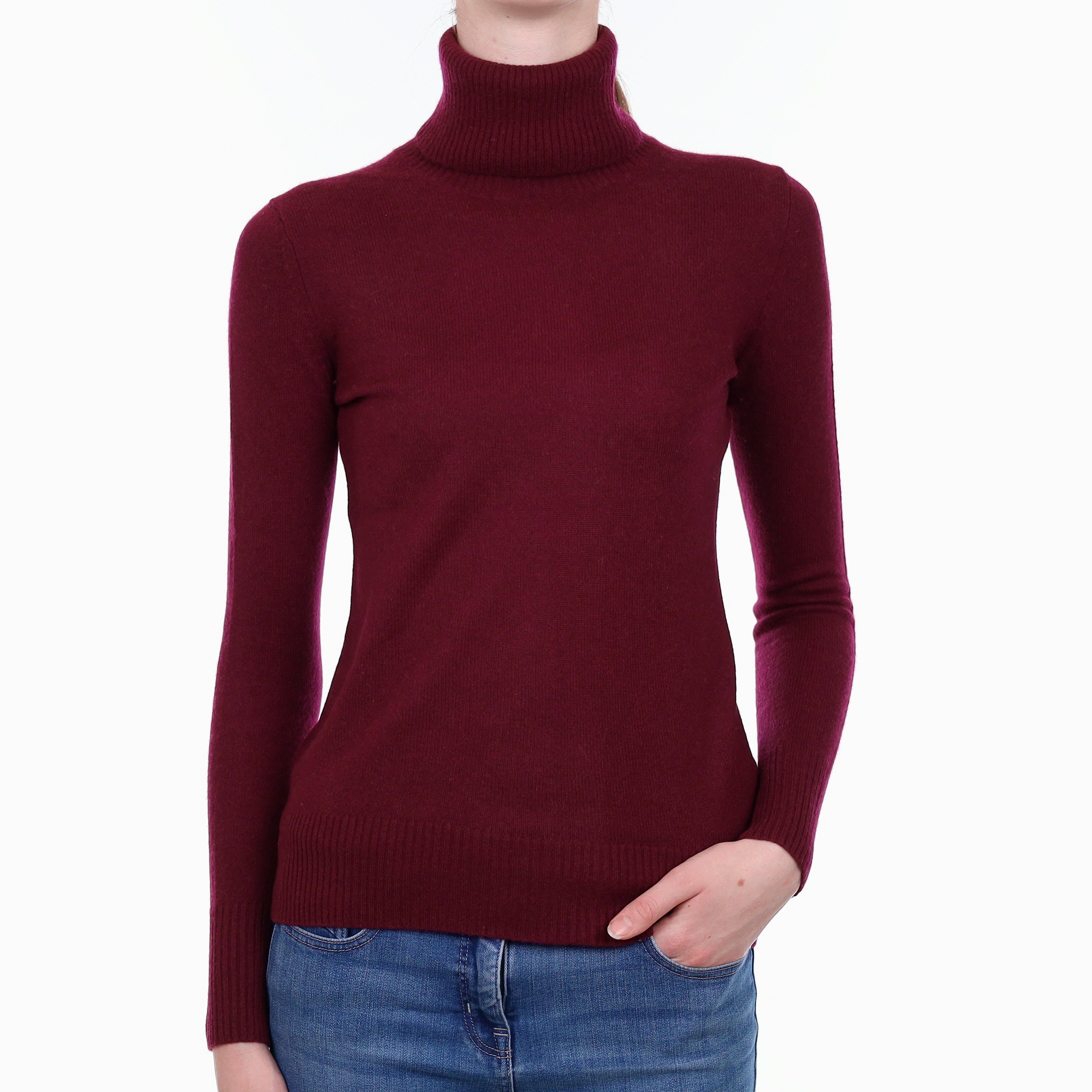 Wine Red Cashmere Polo Neck Jumper Extra Small