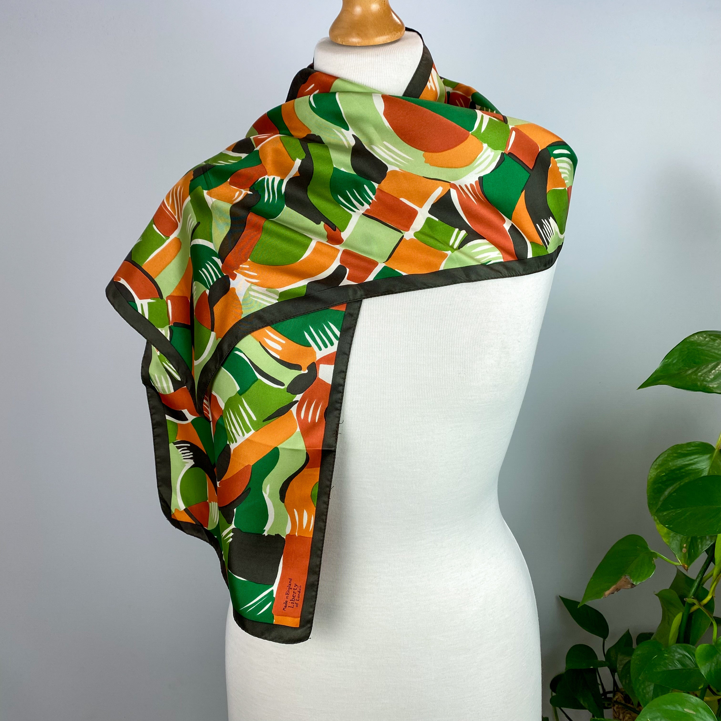 Immaculate Liberty Green and Orange Vintage Silk Scarf
