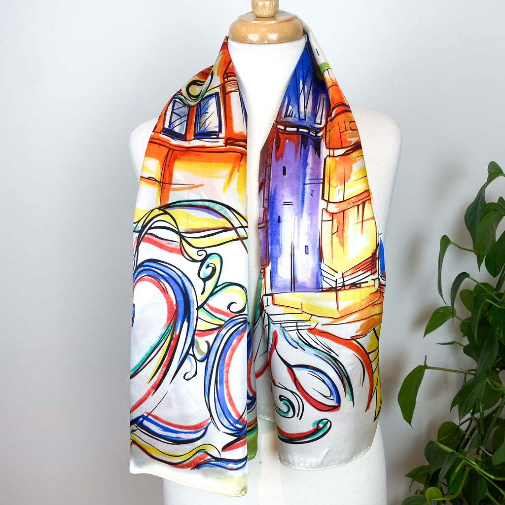 Large Modern Floral Design Silk Scarf
