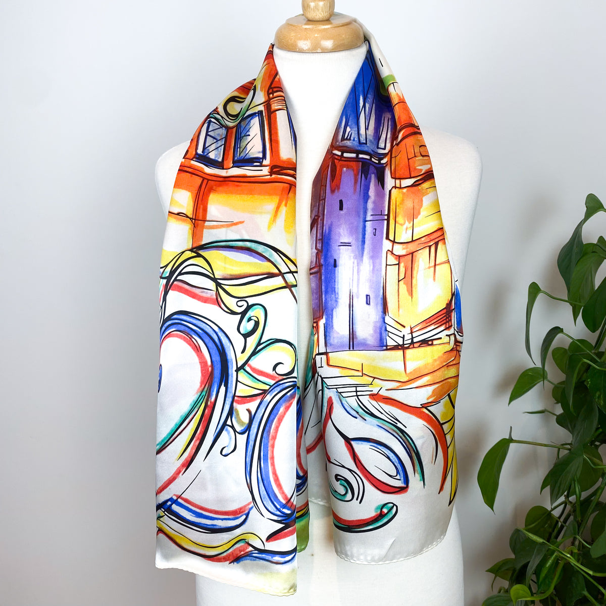 Large Modern Floral Design Silk Scarf