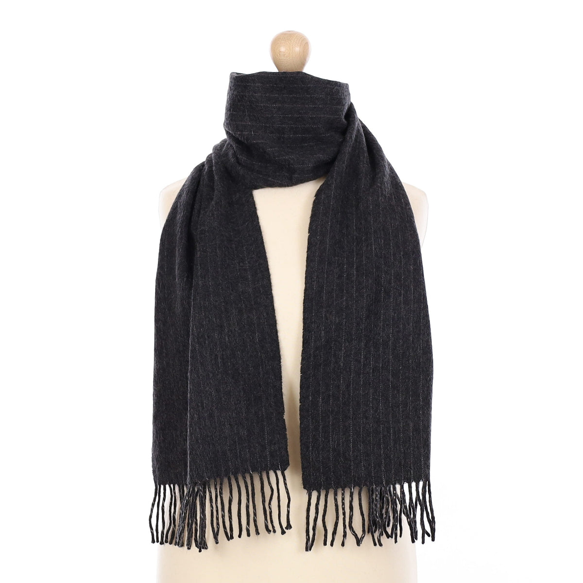 Charcoal Grey Pinstriped Cashmere Woven Scarf