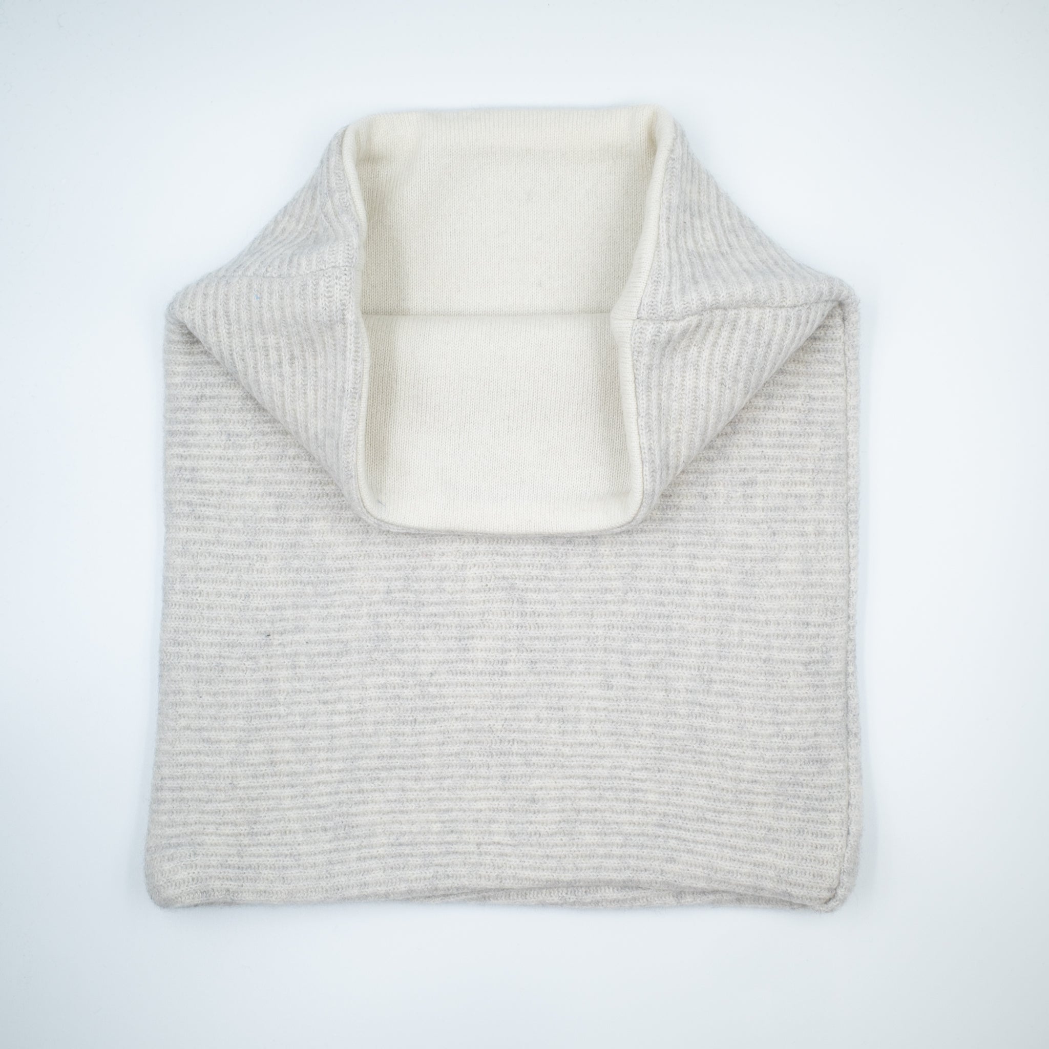 Chunky Pale Grey Rib and Ivory Luxury Double Layered Snood