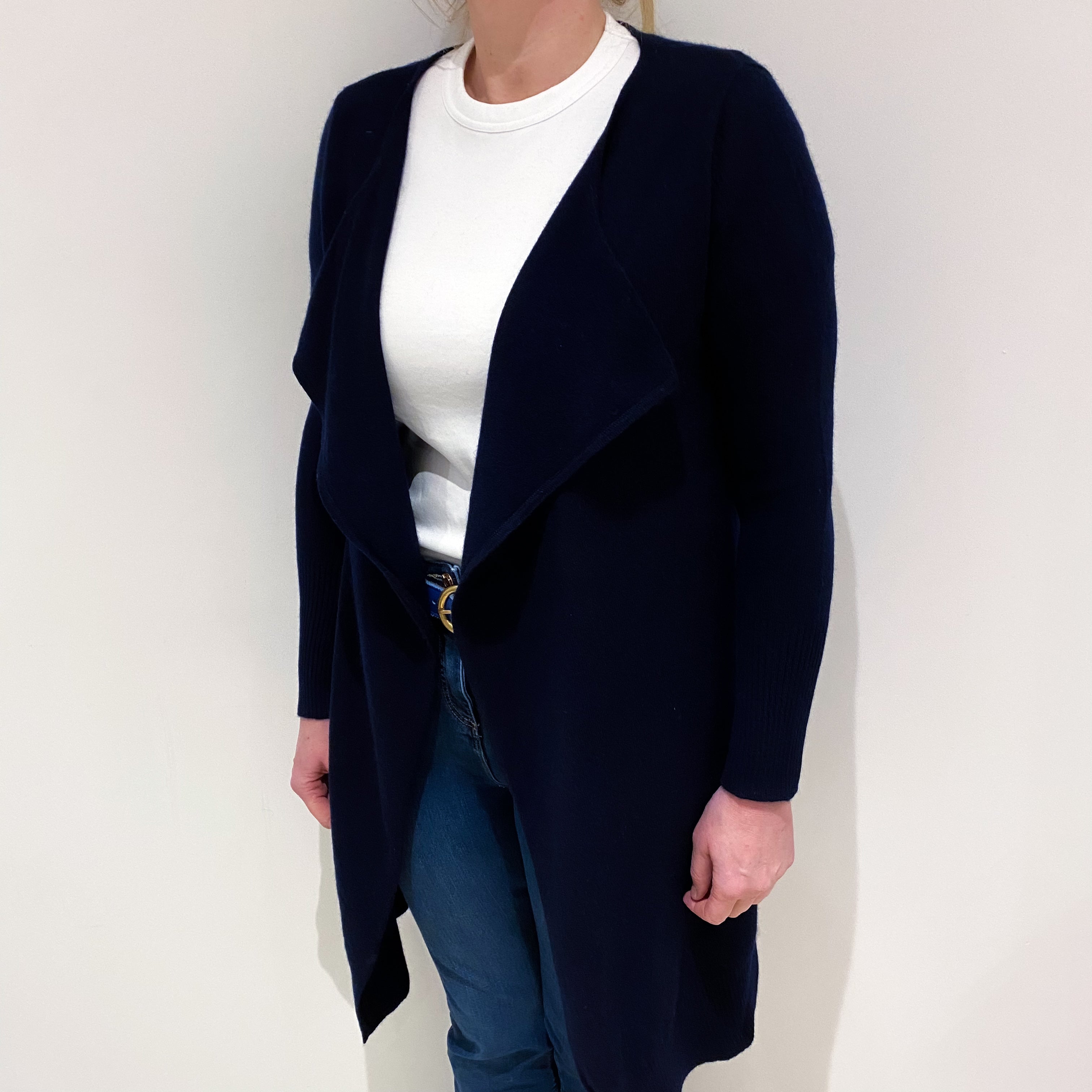 Dark Navy Cashmere Waterfall Cardigan Large