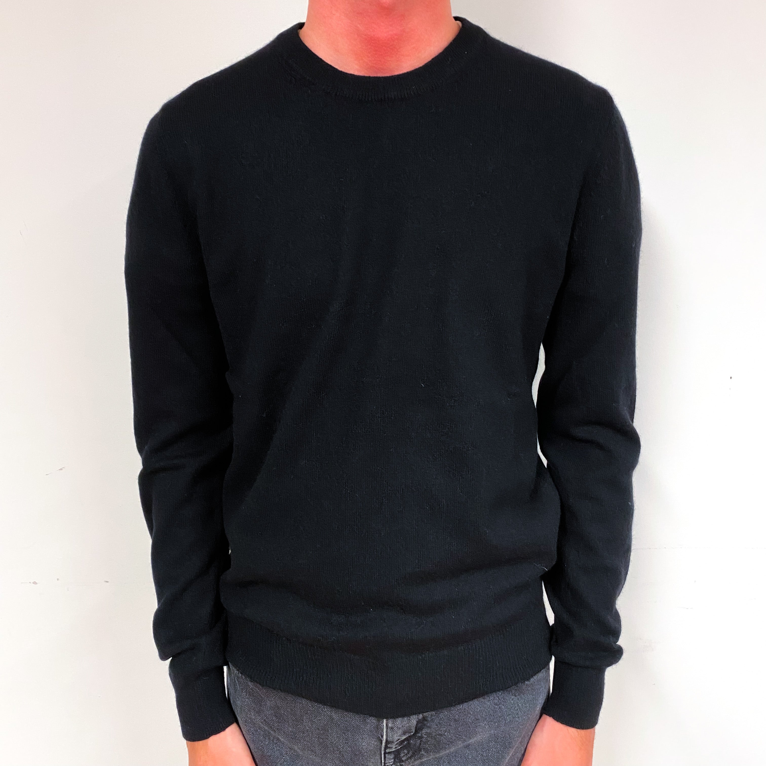 Men's Black Cashmere Crew Neck Jumper Small