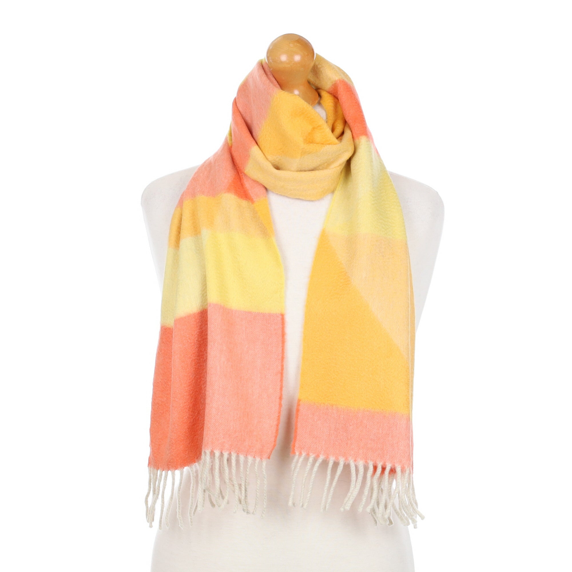 Scottish Sunset Orange and Yellow Cashmere Fringed Woven Scarf