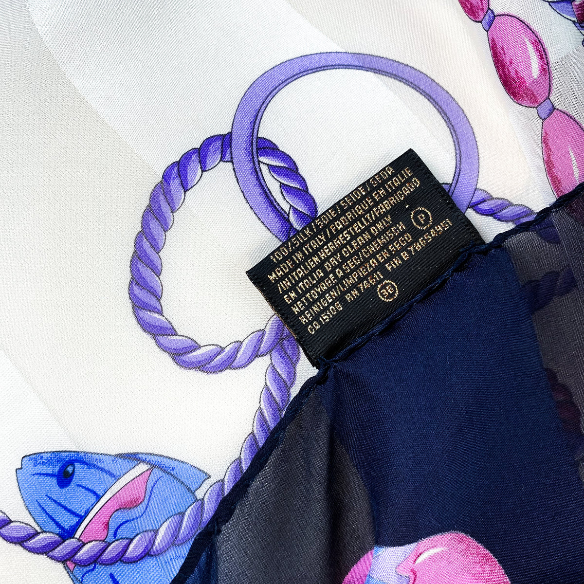 Large Aquatic Design Vintage Silk Scarf