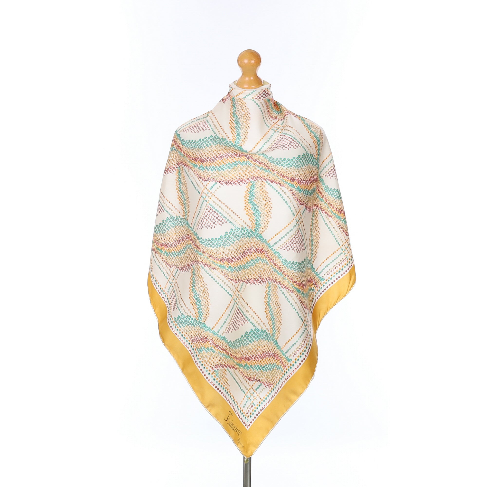 Italian Cream Patterned Vintage Silk Scarf