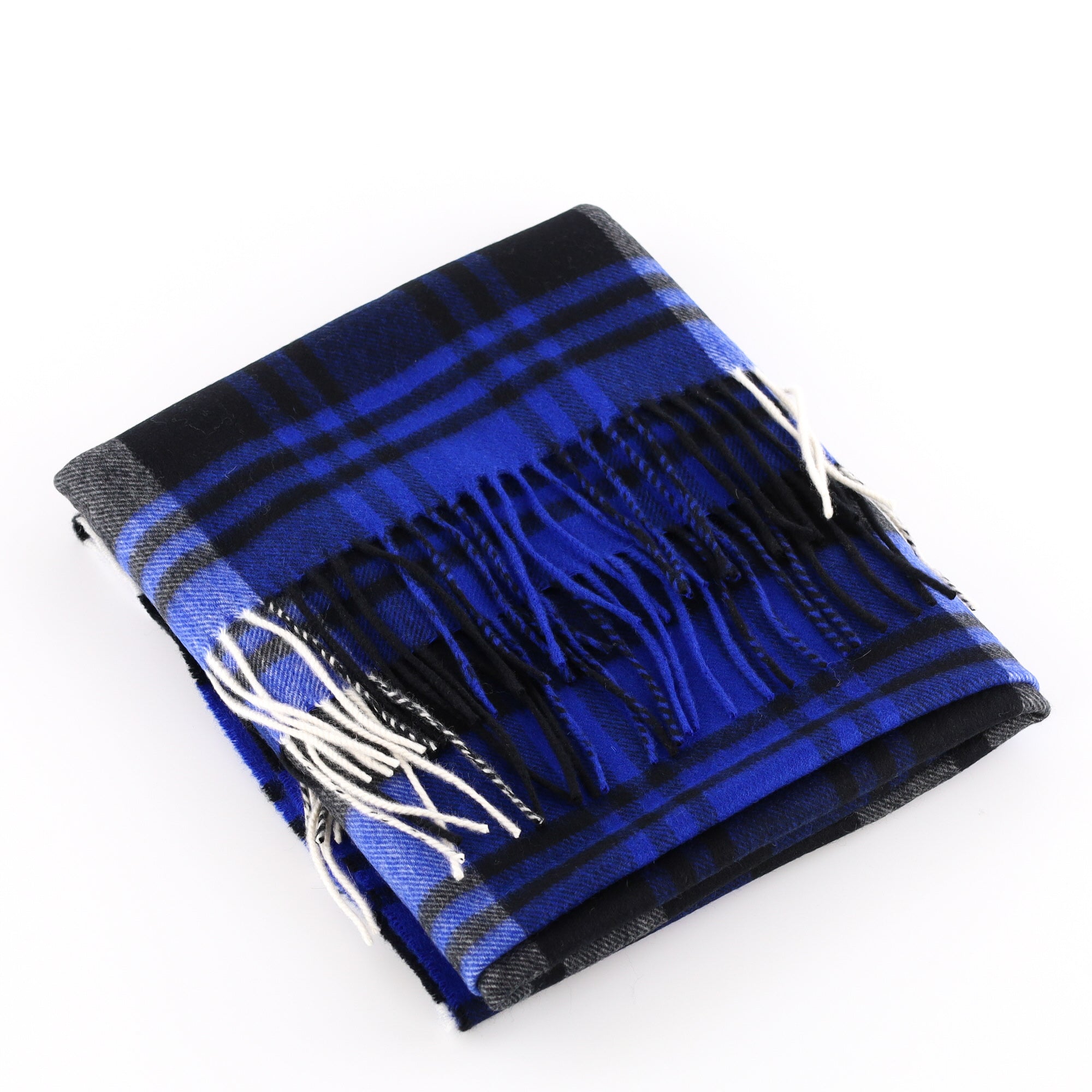 Brand New Scottish Electric Blue and Black Tartan Luxury Cashmere Stole