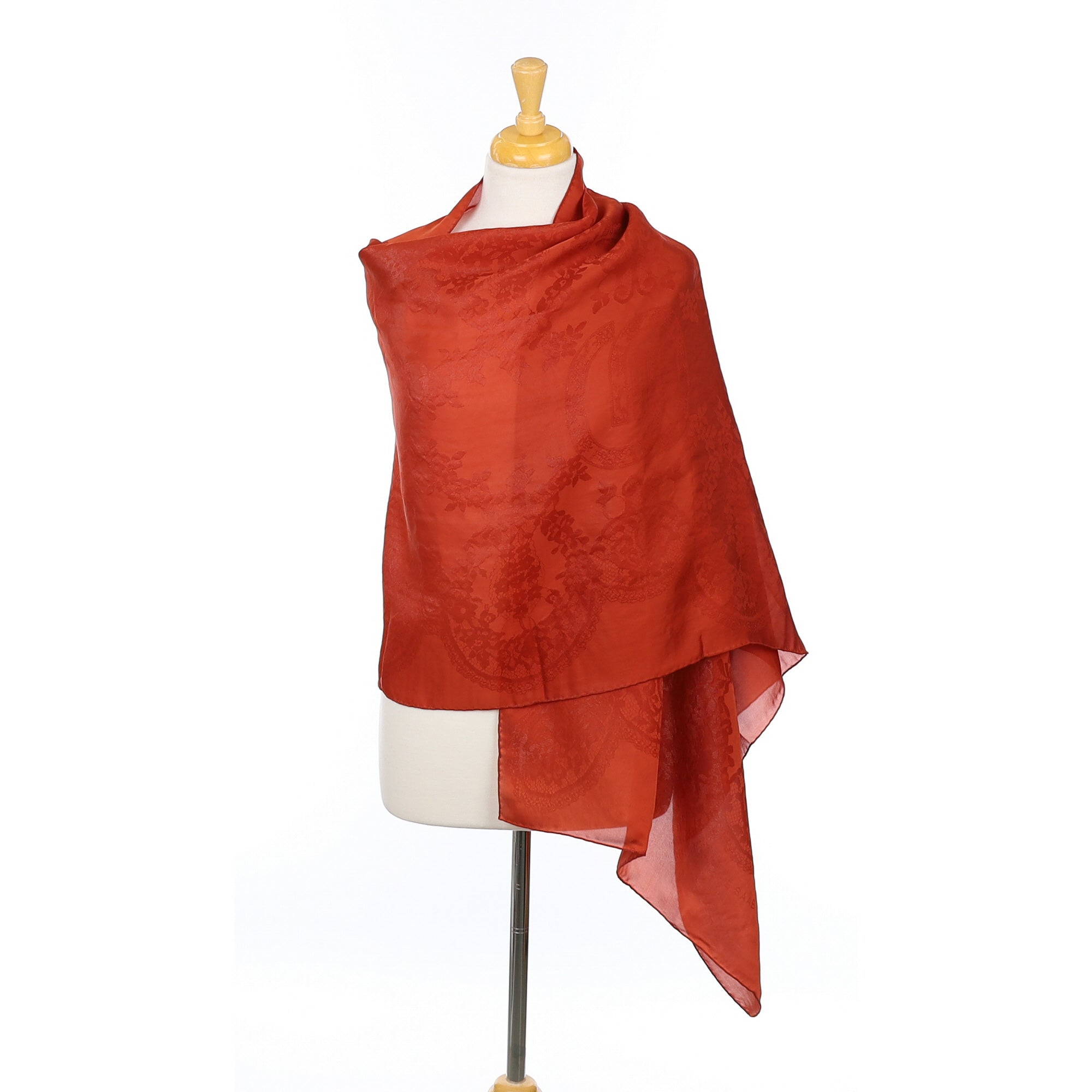 Brand New Boxed Elie Saab Rust Red Jacquard Silk Scarf