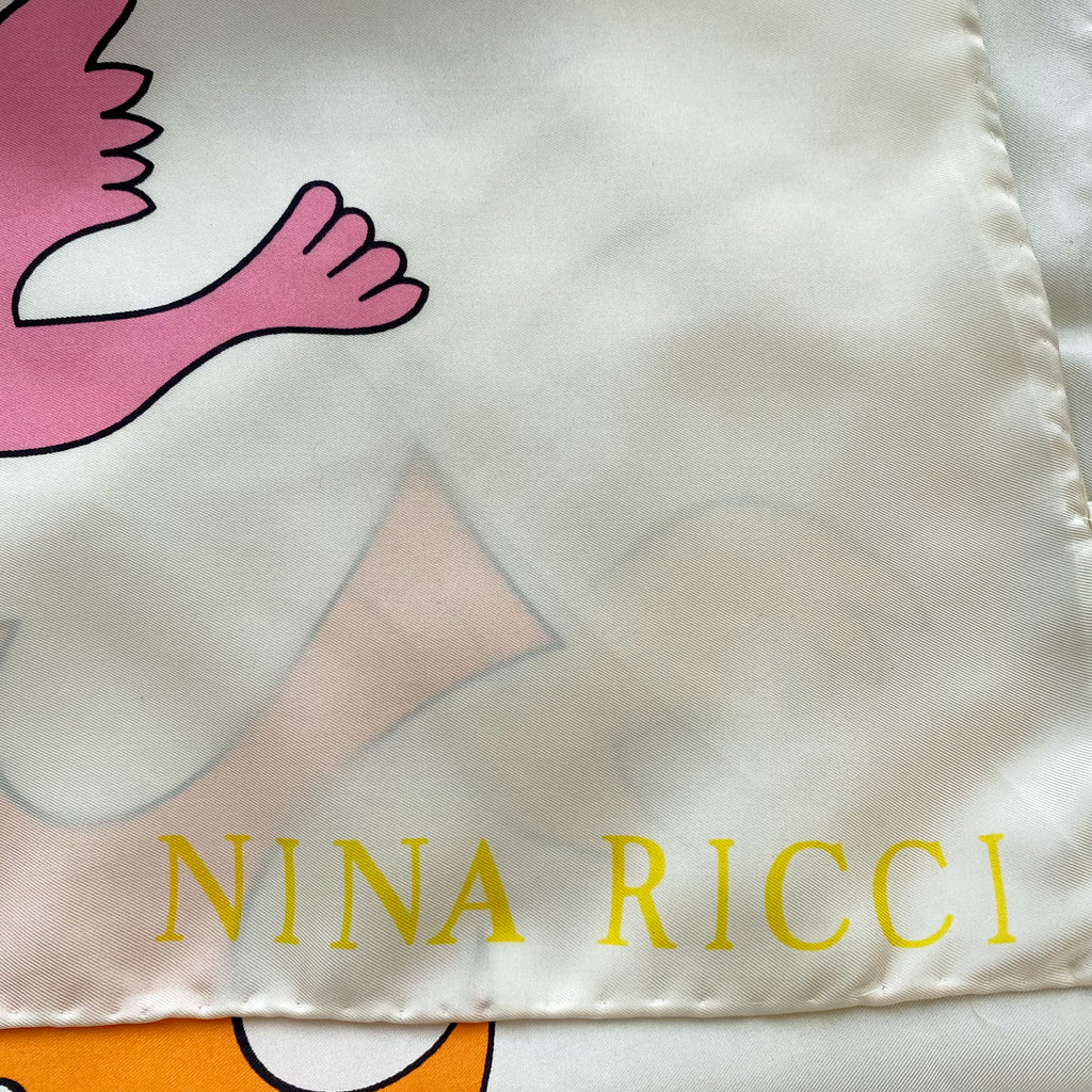 Immaculate Nina Ricci Bird Design Silk Scarf