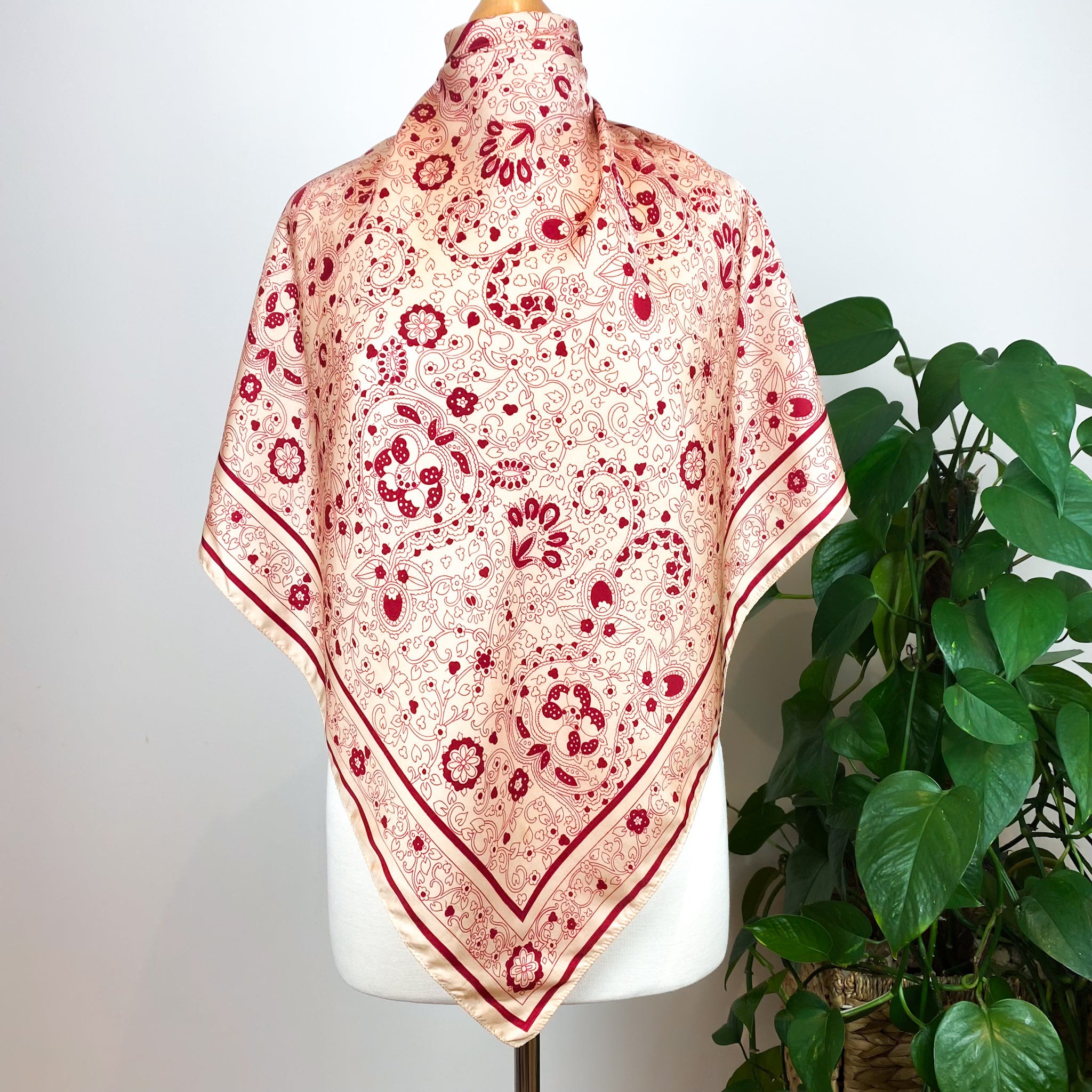 Pink and Beige Paisley Vintage Silk Scarf