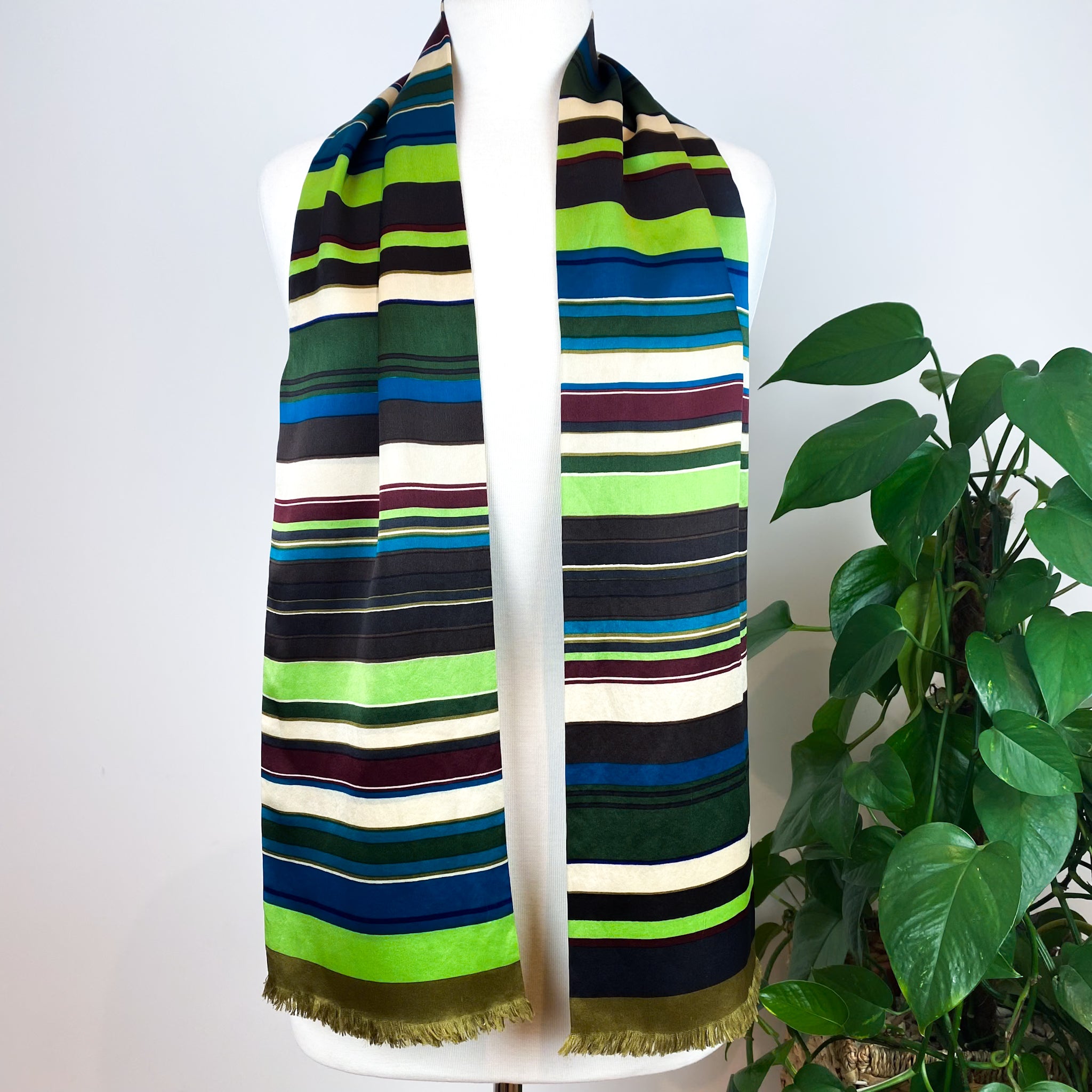1970’s Long Striped Fringed Vintage Silk Scarf