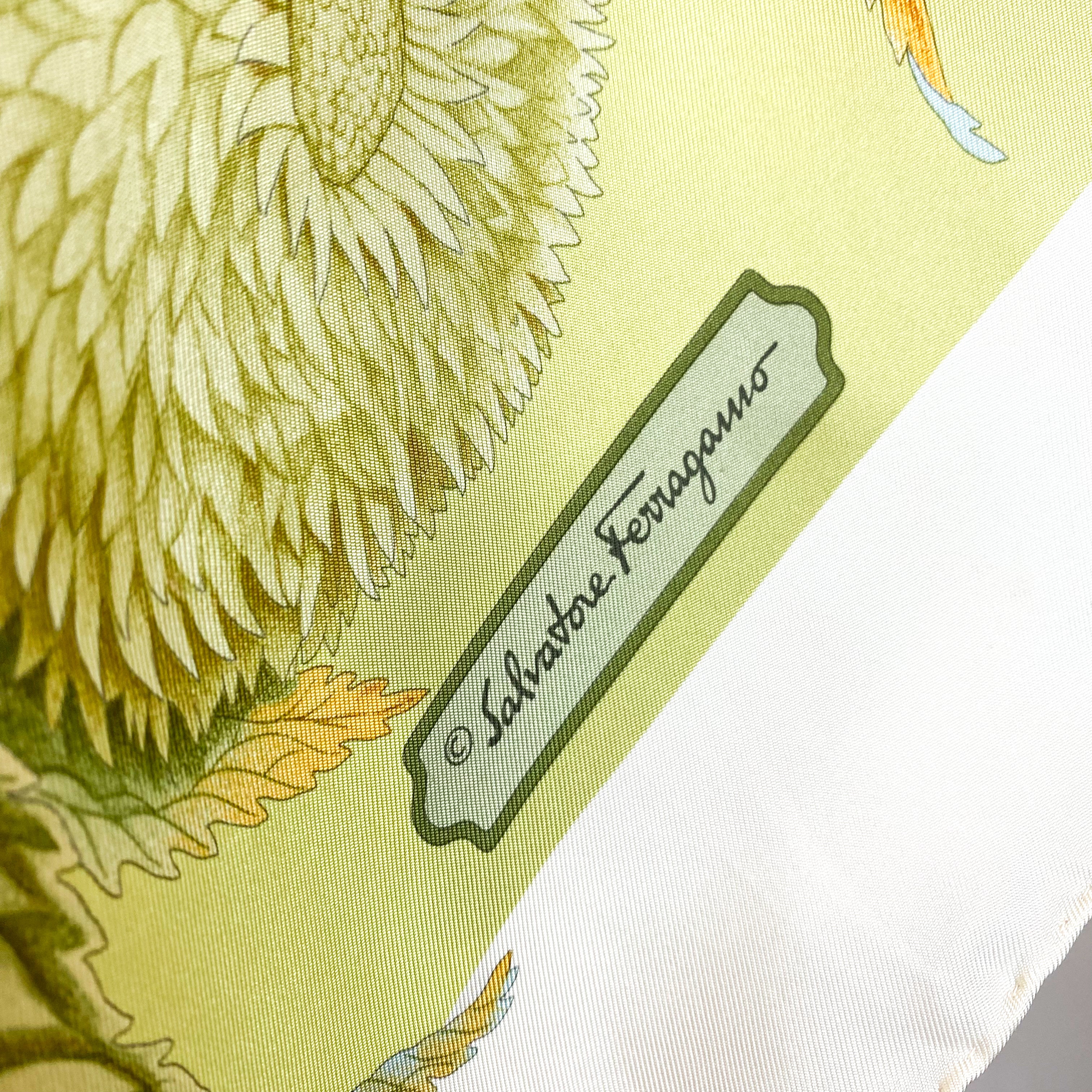 Italian Salvatore Ferragamo Sunflower Silk Scarf