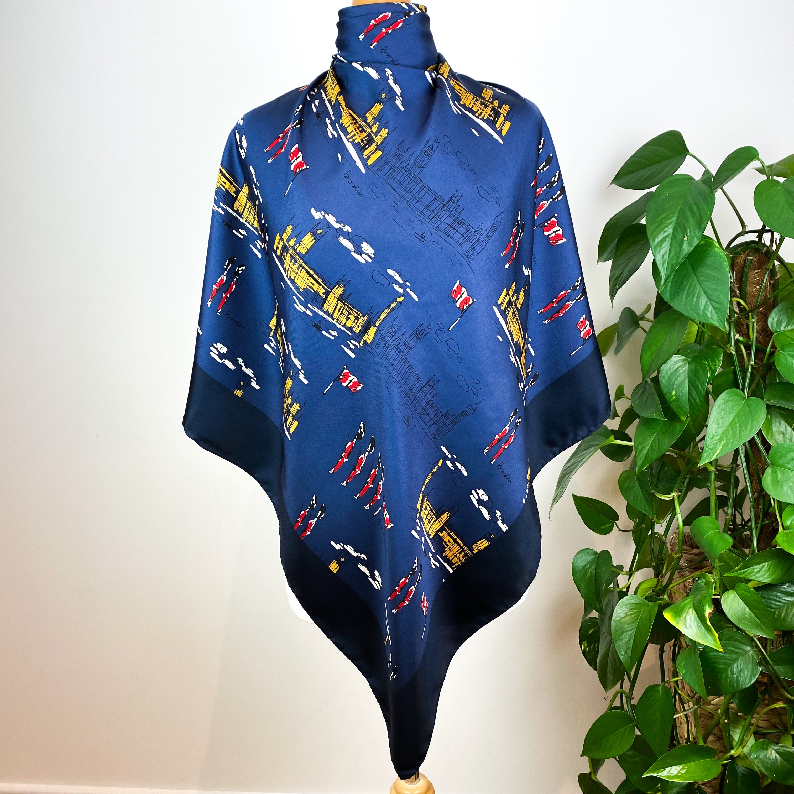 Boden Navy Blue London Design Silk Scarf
