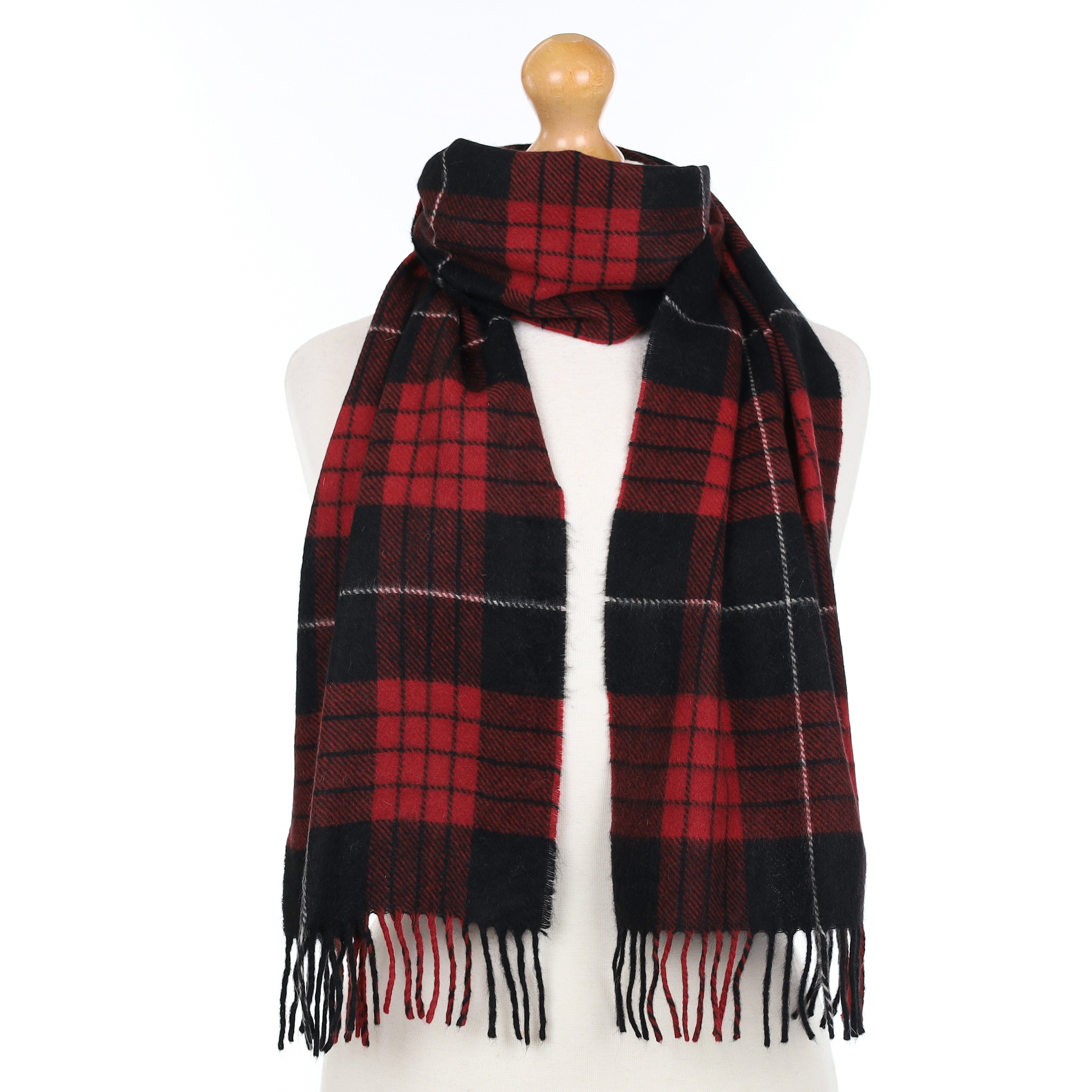 Red and Black Checked Cashmere Woven Scarf