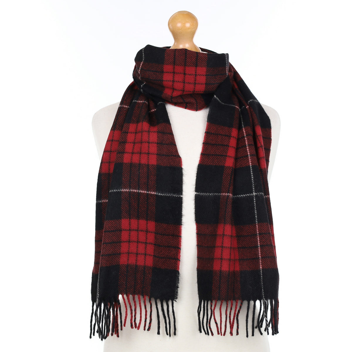 Red and Black Checked Cashmere Woven Scarf