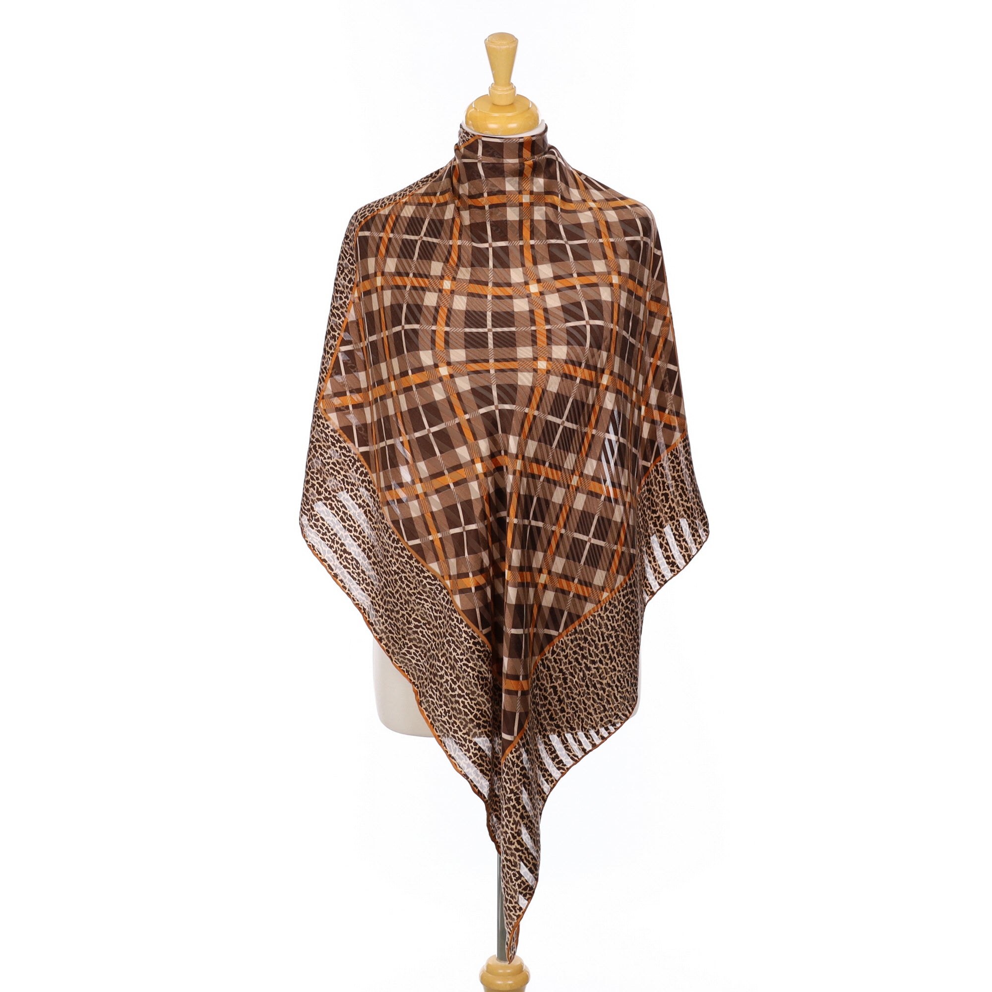 1970’s Ostinelli Brown and Orange Check Silk Scarf