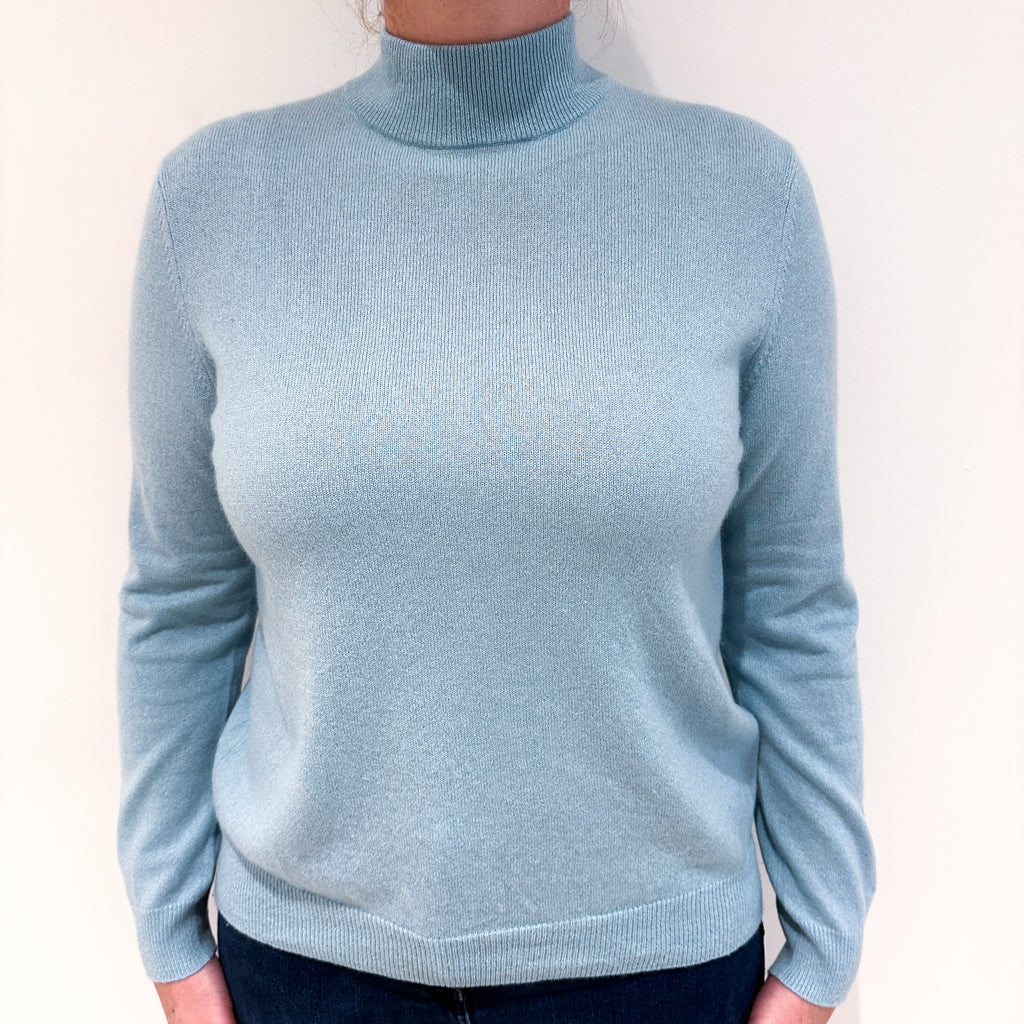 Pale Blue Cashmere Turtle Neck Jumper Large