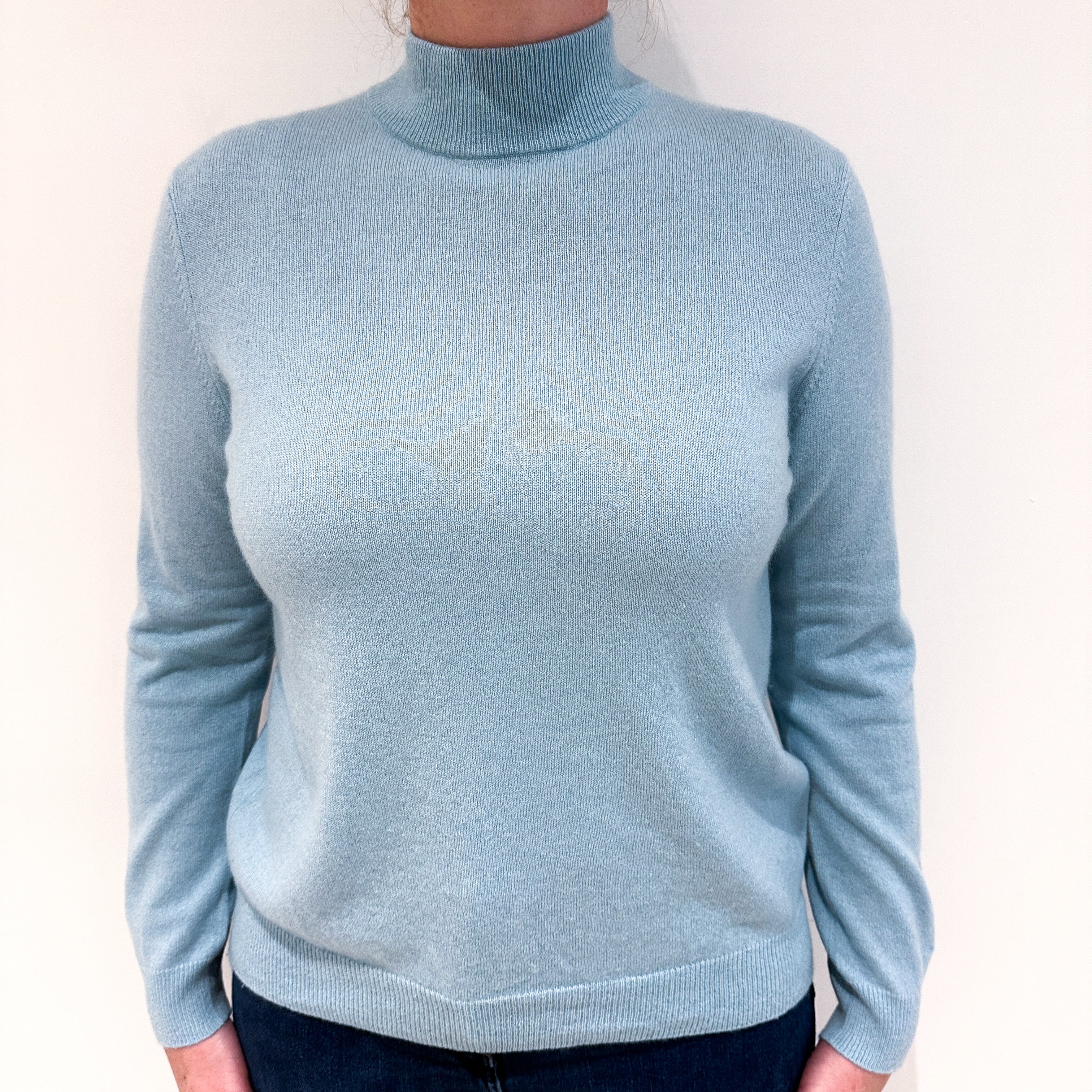 Pale Blue Cashmere Turtle Neck Jumper Large