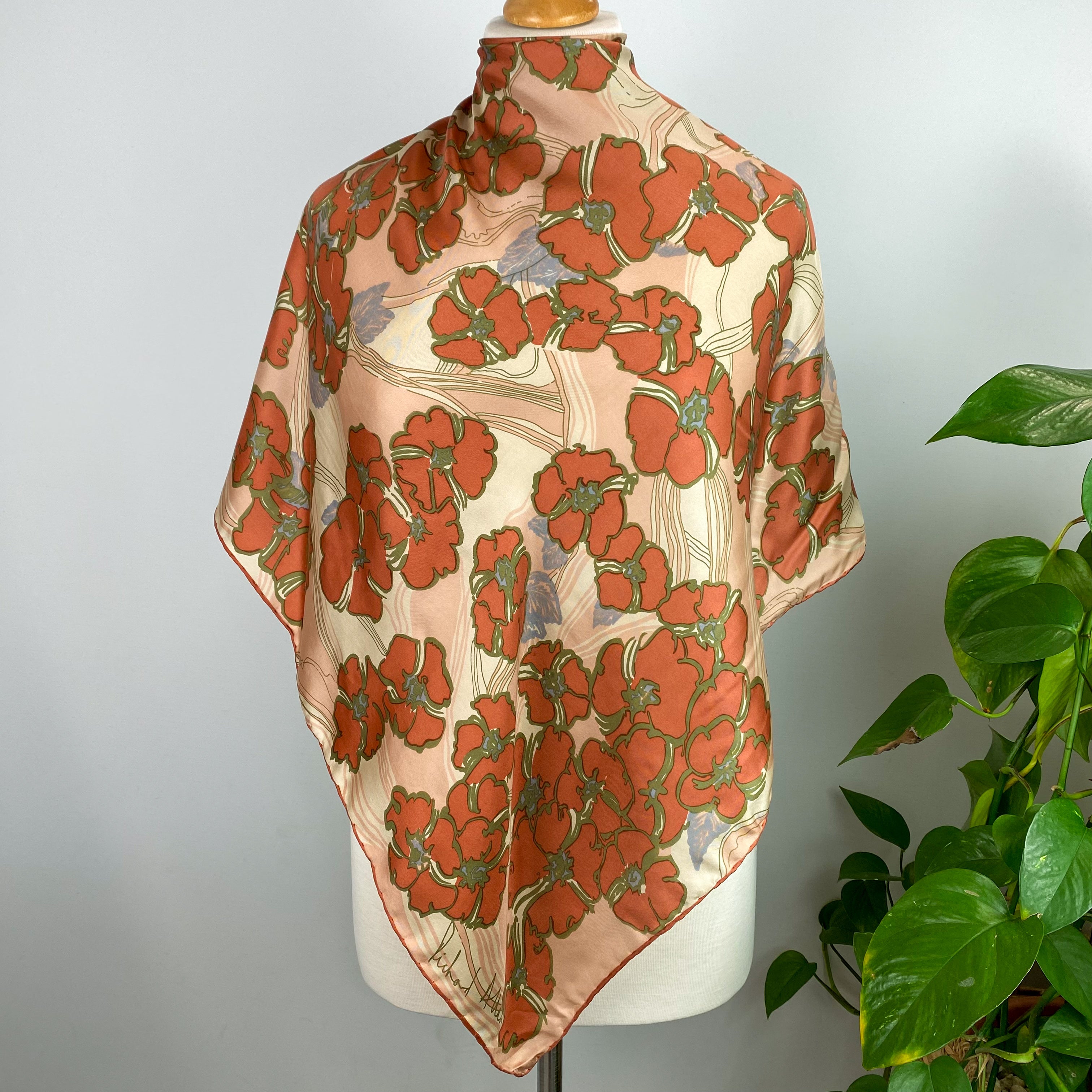 1970’s Richard Allan Abstract Floral Silk Scarf