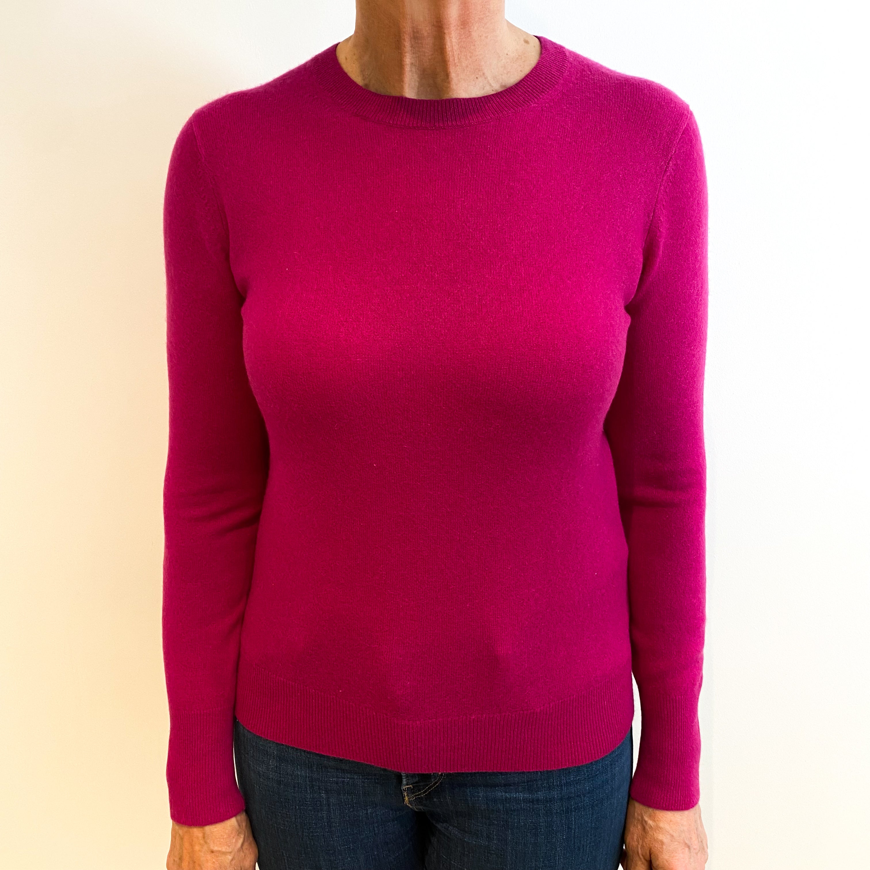 Magenta Pink Cashmere Crew Neck Jumper Medium