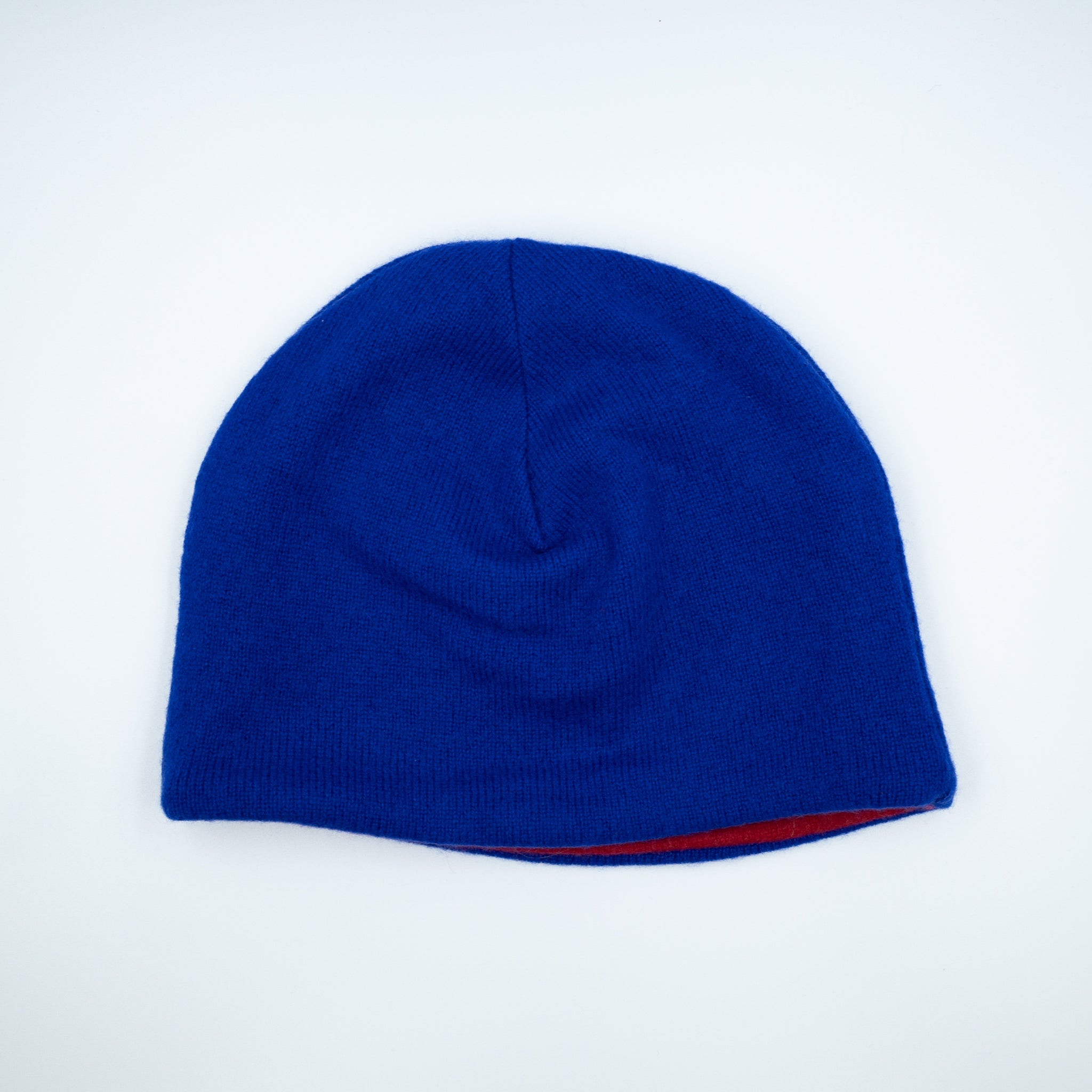 Indigo Blue and Post Box Red Cashmere Beanie Hat