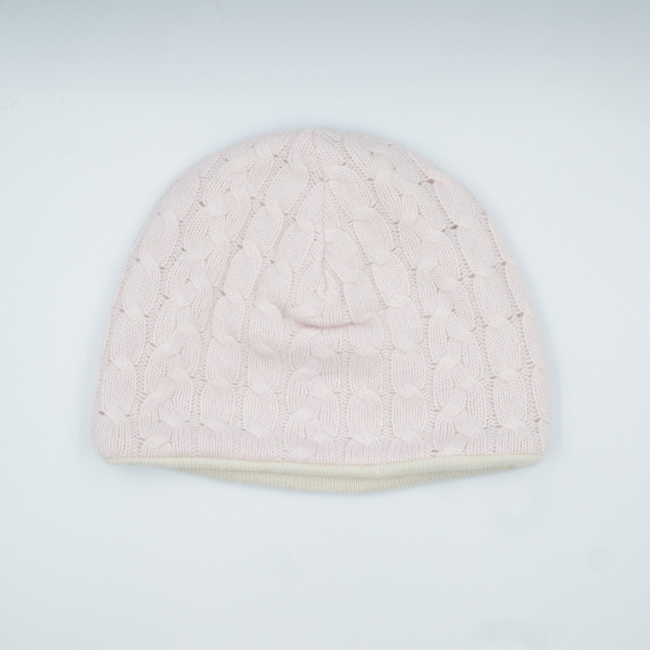 Ice Pink Cable and Cream Cashmere Beanie Hat