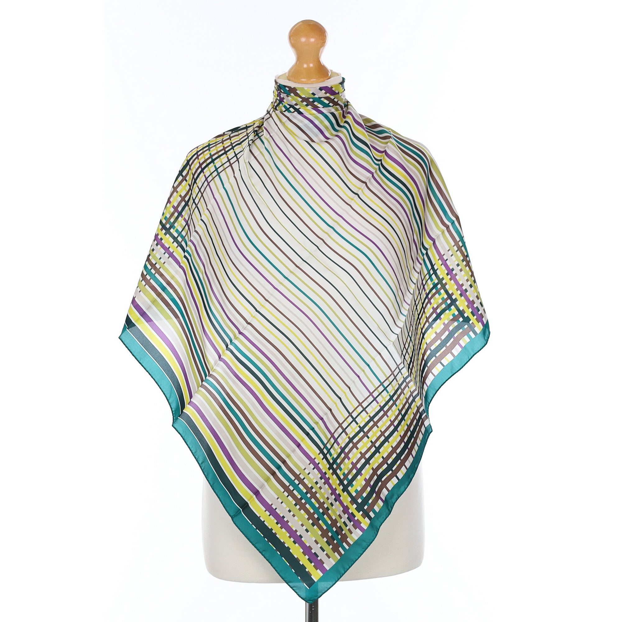 Brand New Boxed Jaeger Green Striped Silk Scarf