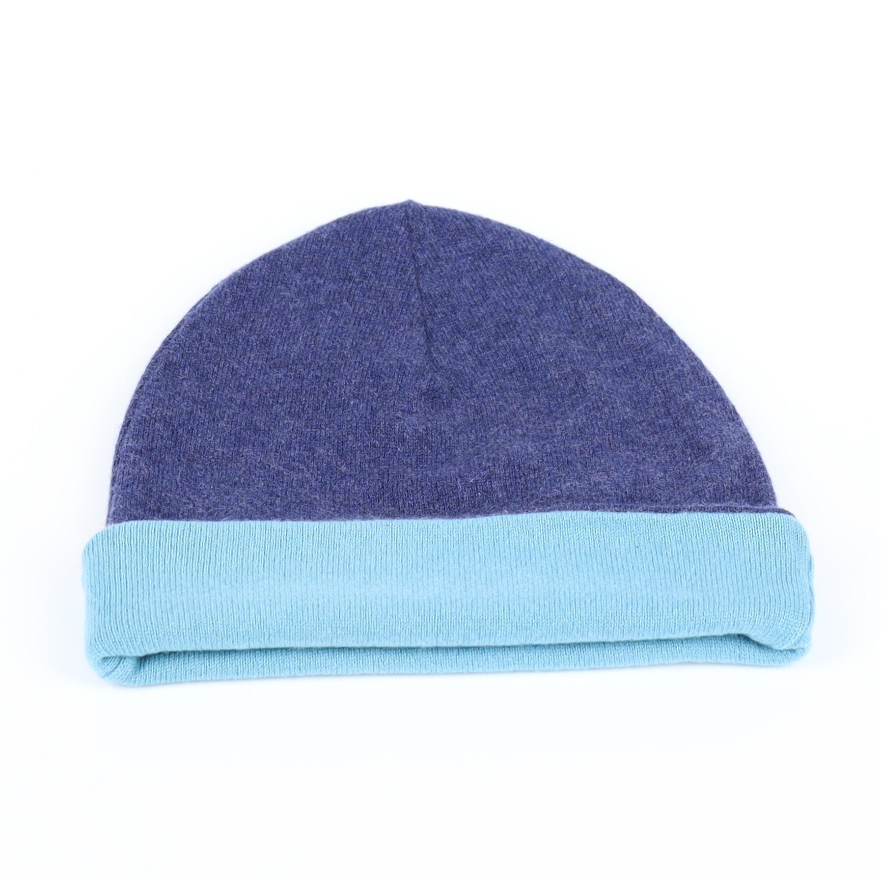 Deep Denim and Dusky Aqua Reversible Cashmere Beanie Hat
