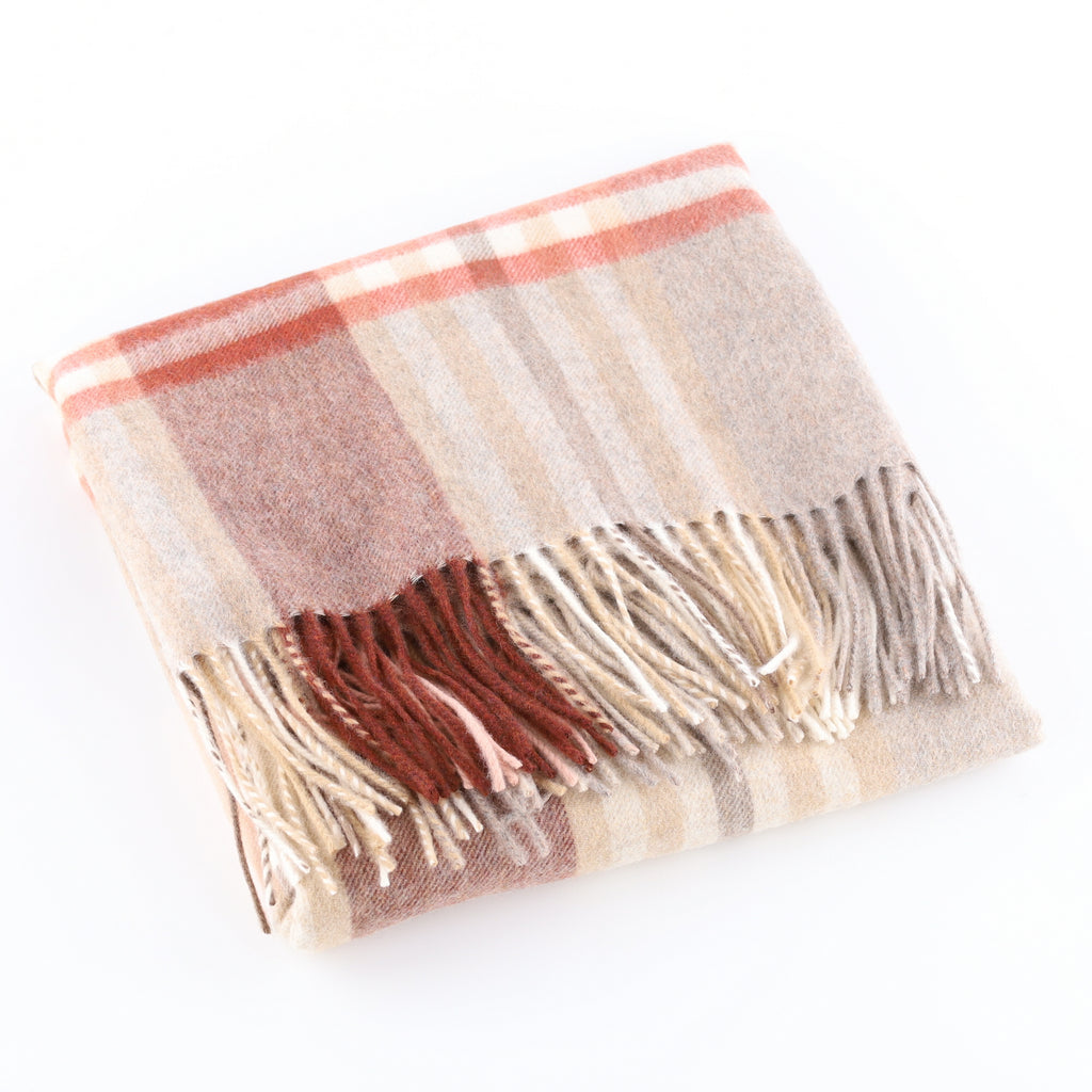 Brand New Scottish Fawn and Rust Tartan Luxury Cashmere Stole