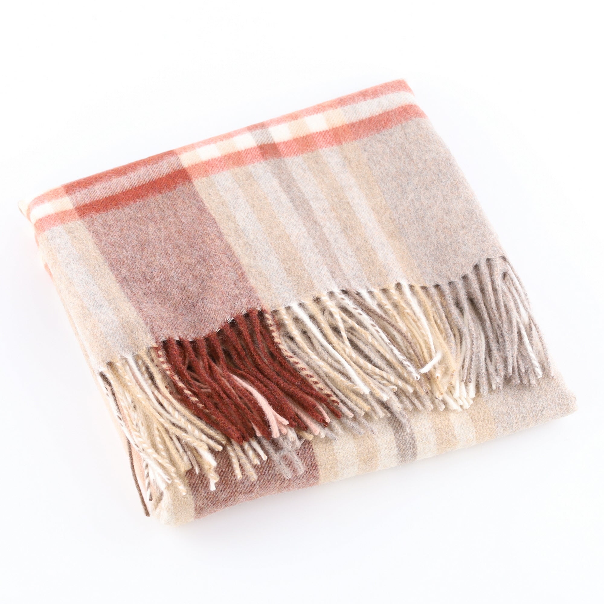 Brand New Scottish Fawn and Rust Tartan Luxury Cashmere Stole