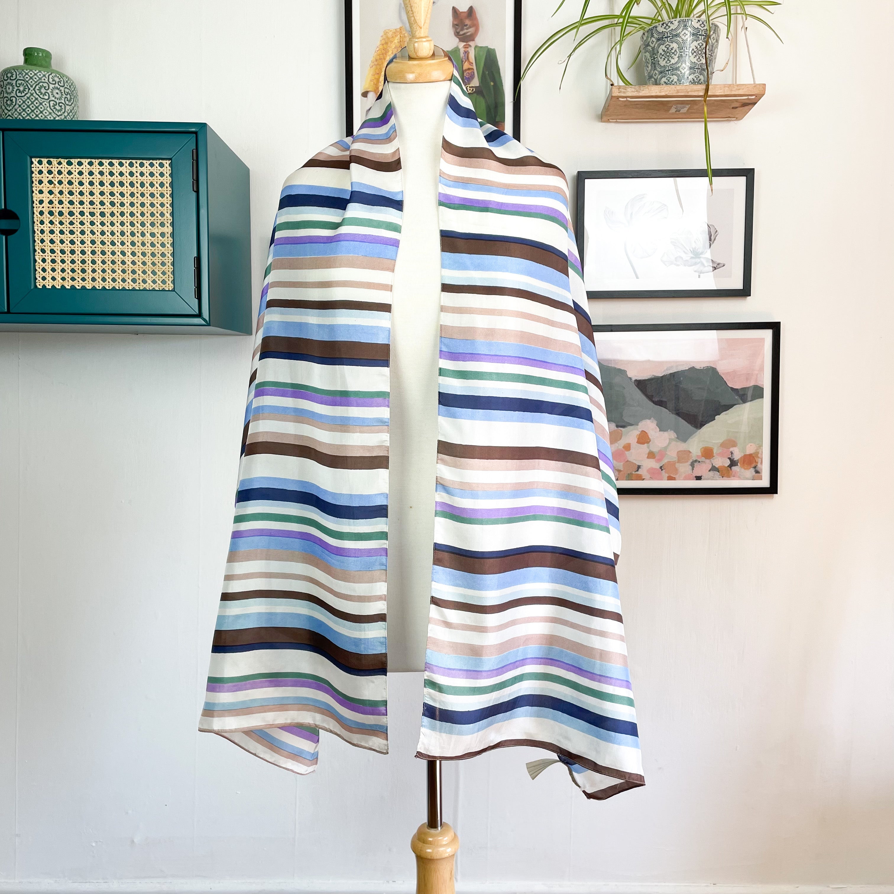 Muted Striped Long Silk Scarf