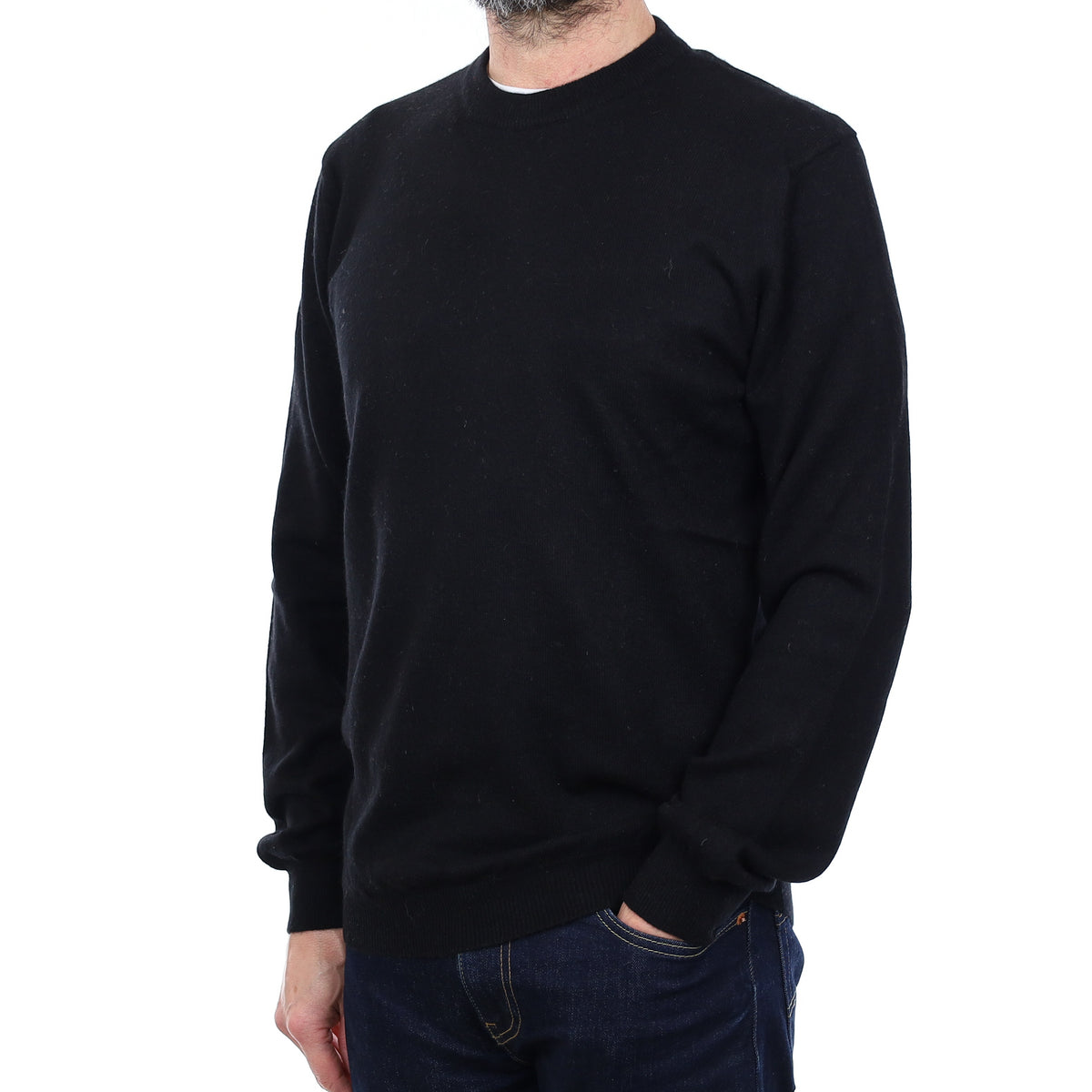 Men's Black Cashmere Crew Neck Jumper Small
