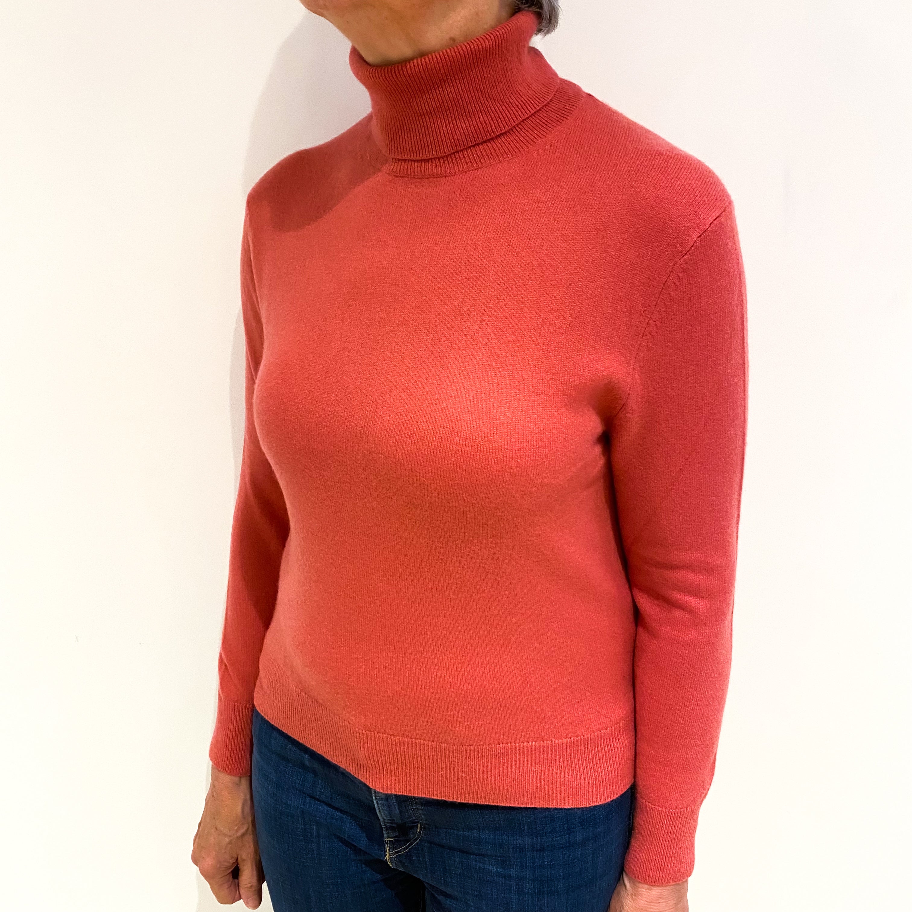 Loganberry Pink Cashmere Polo Neck Jumper Medium