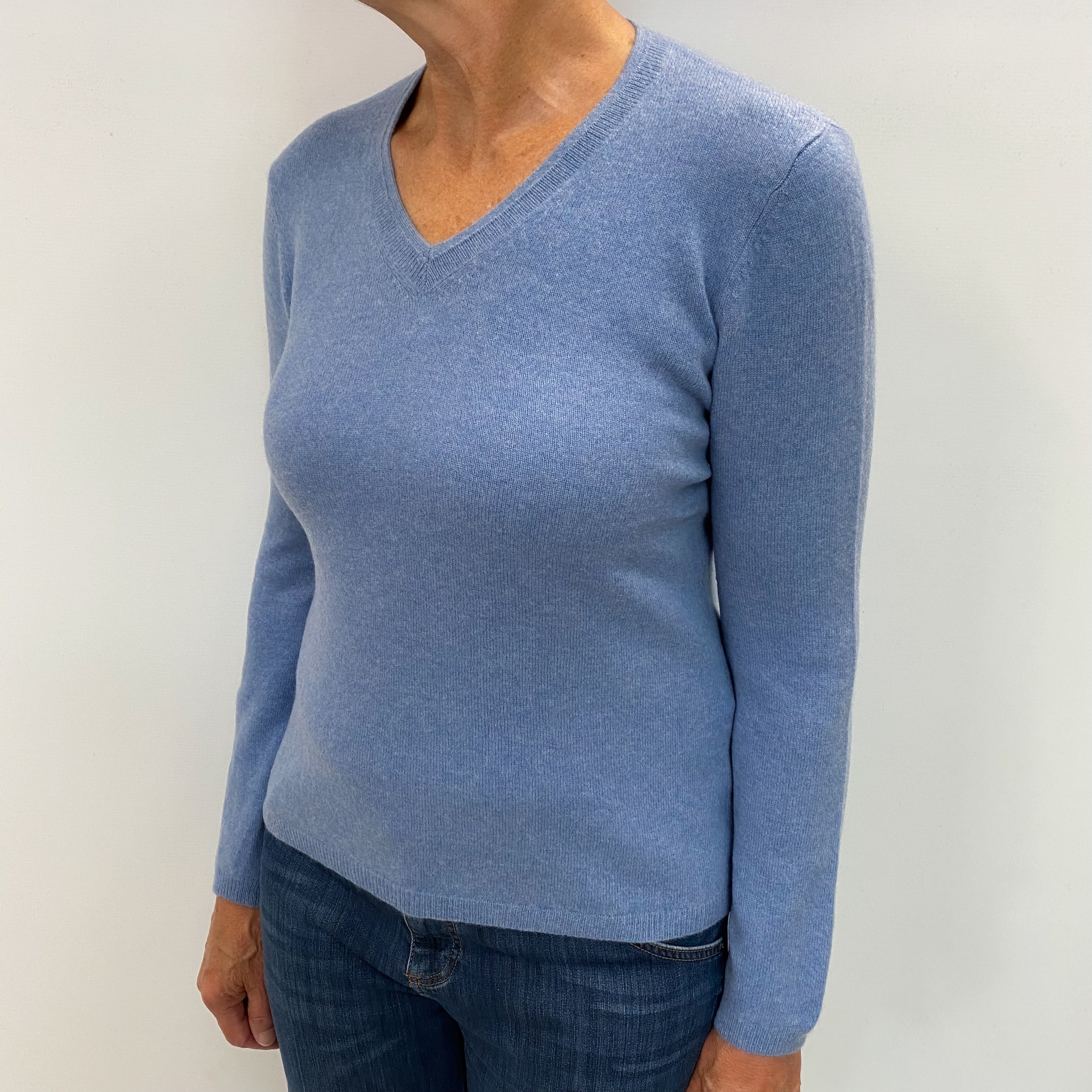 Denim Blue Cashmere V Neck Jumper Medium