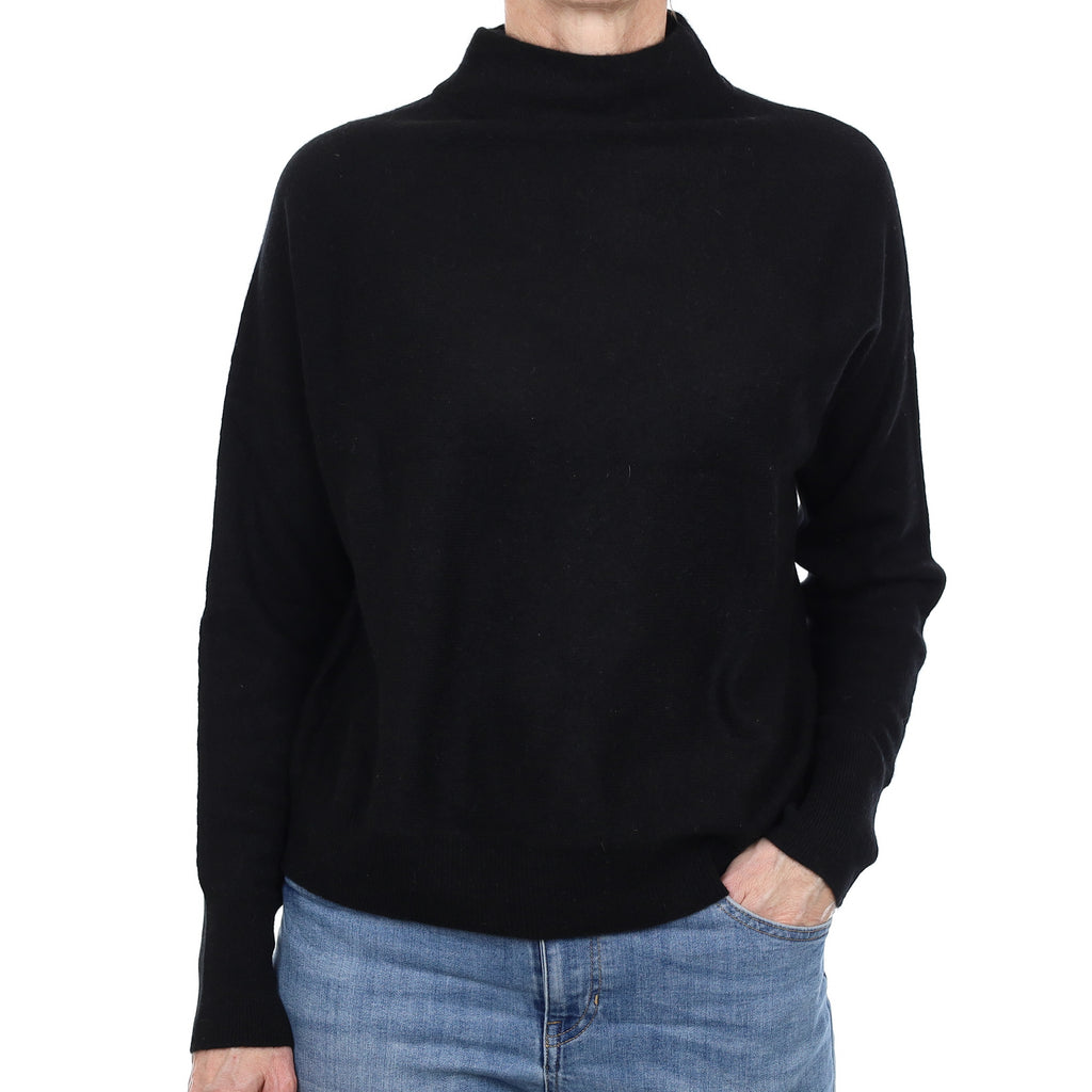 Black Cashmere Batwing Funnel Neck Jumper Small