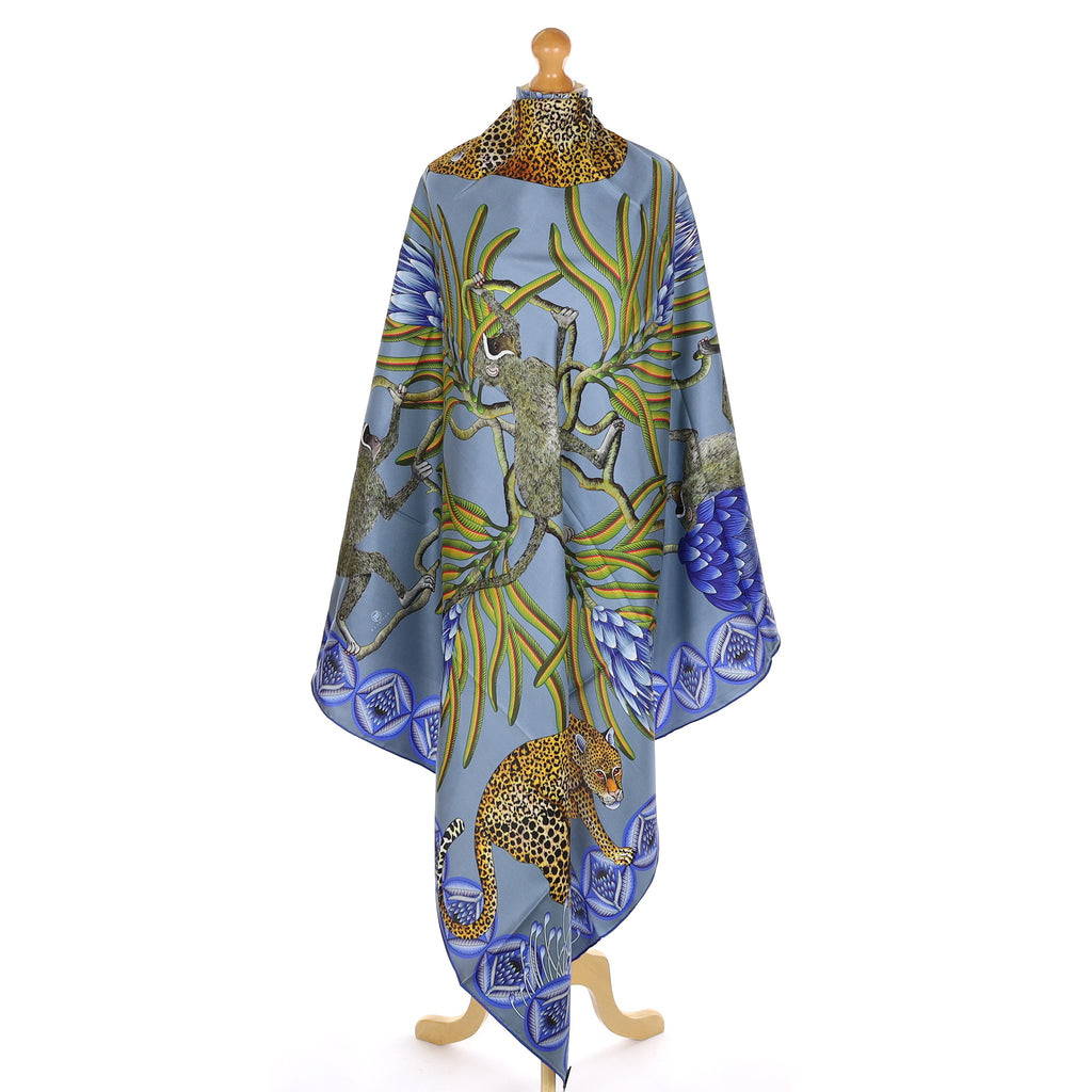 Brand New Bellezza Black & Blue Leopard Safari Double Faced Silk Scarf Extra Large