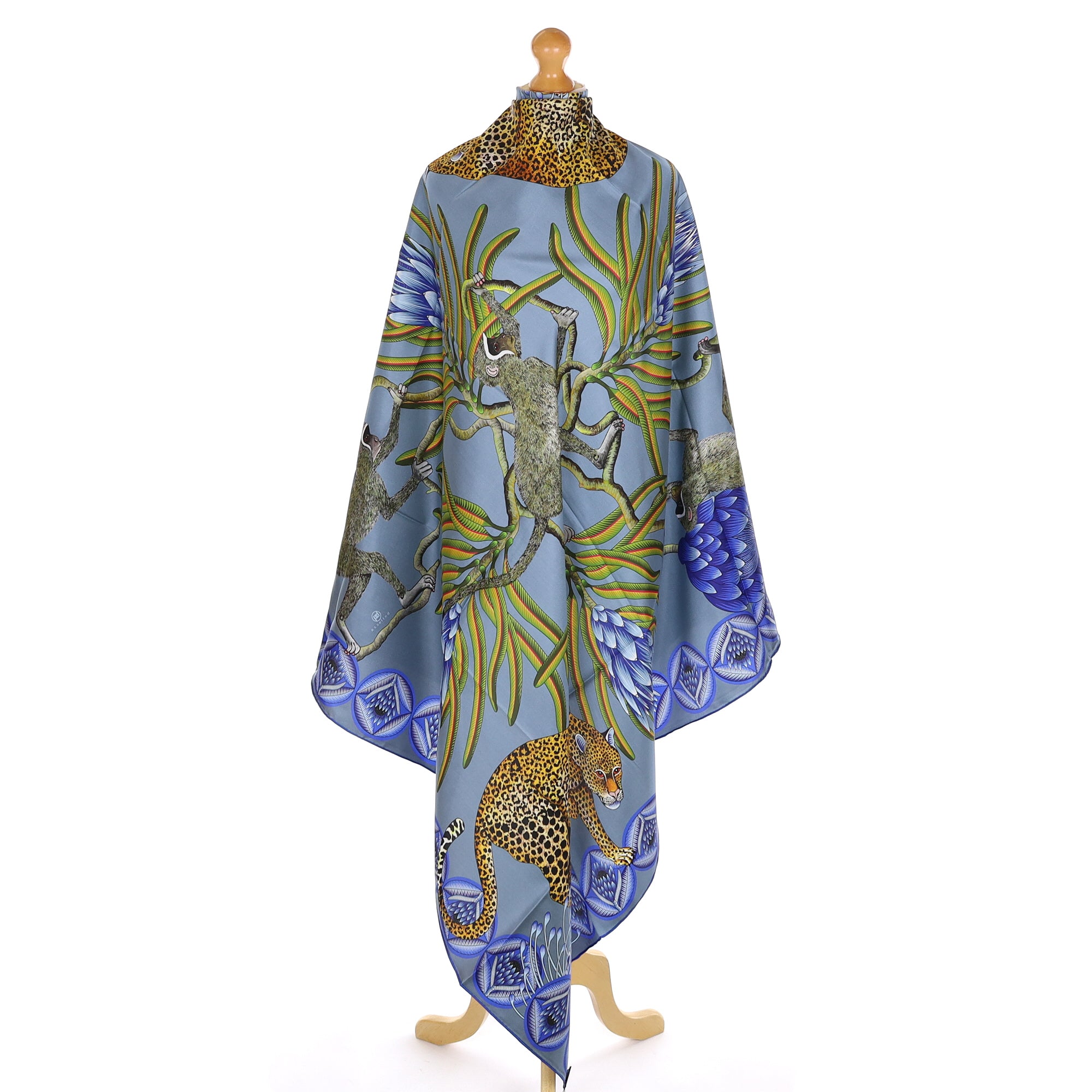 Brand New Bellezza Black & Blue Leopard Safari Double Faced Silk Scarf Extra Large