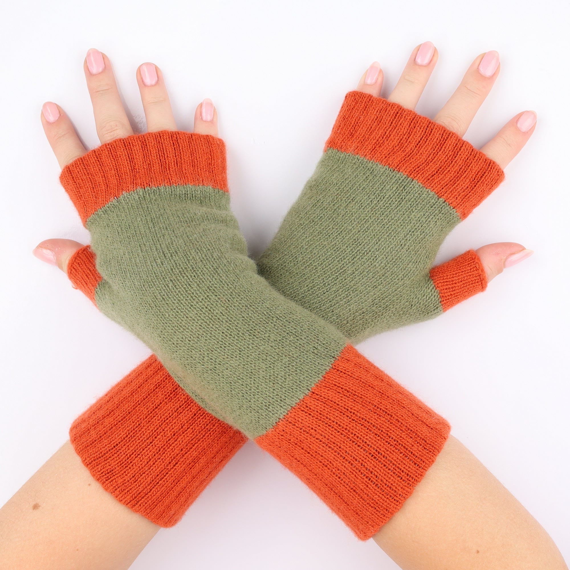 Brand New Scottish Olive and Orange Fingerless Gloves
