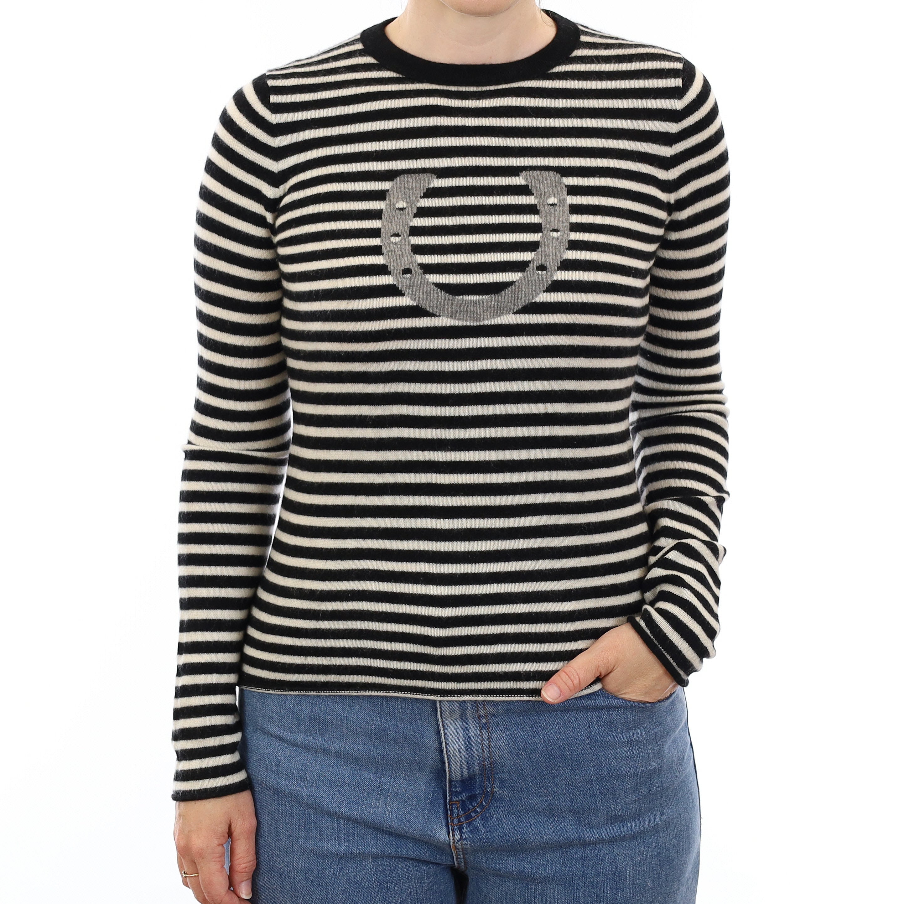 Black Horseshoe Design Cashmere Crew Neck Jumper Small (Copy)