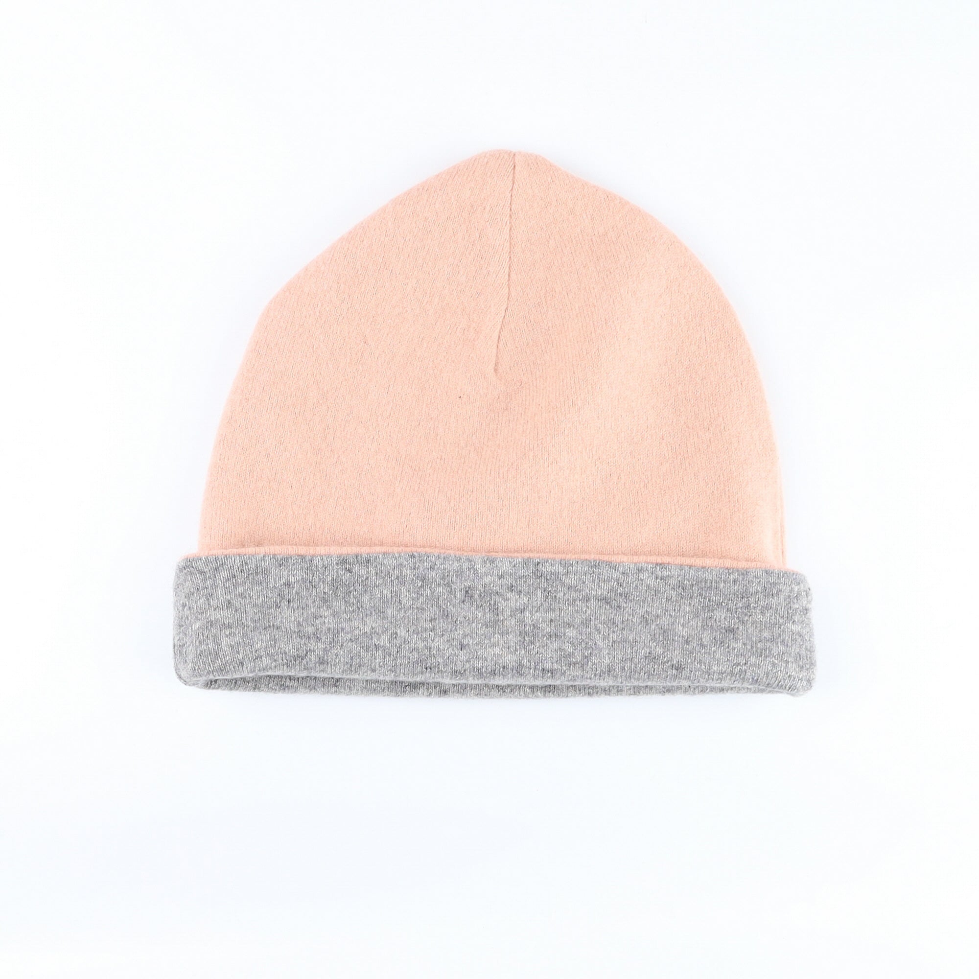 Nude Pink and Grey Reversible Cashmere Beanie Hat