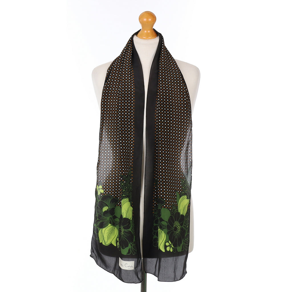 Pierre Cardin Black Floral Silk Scarf
