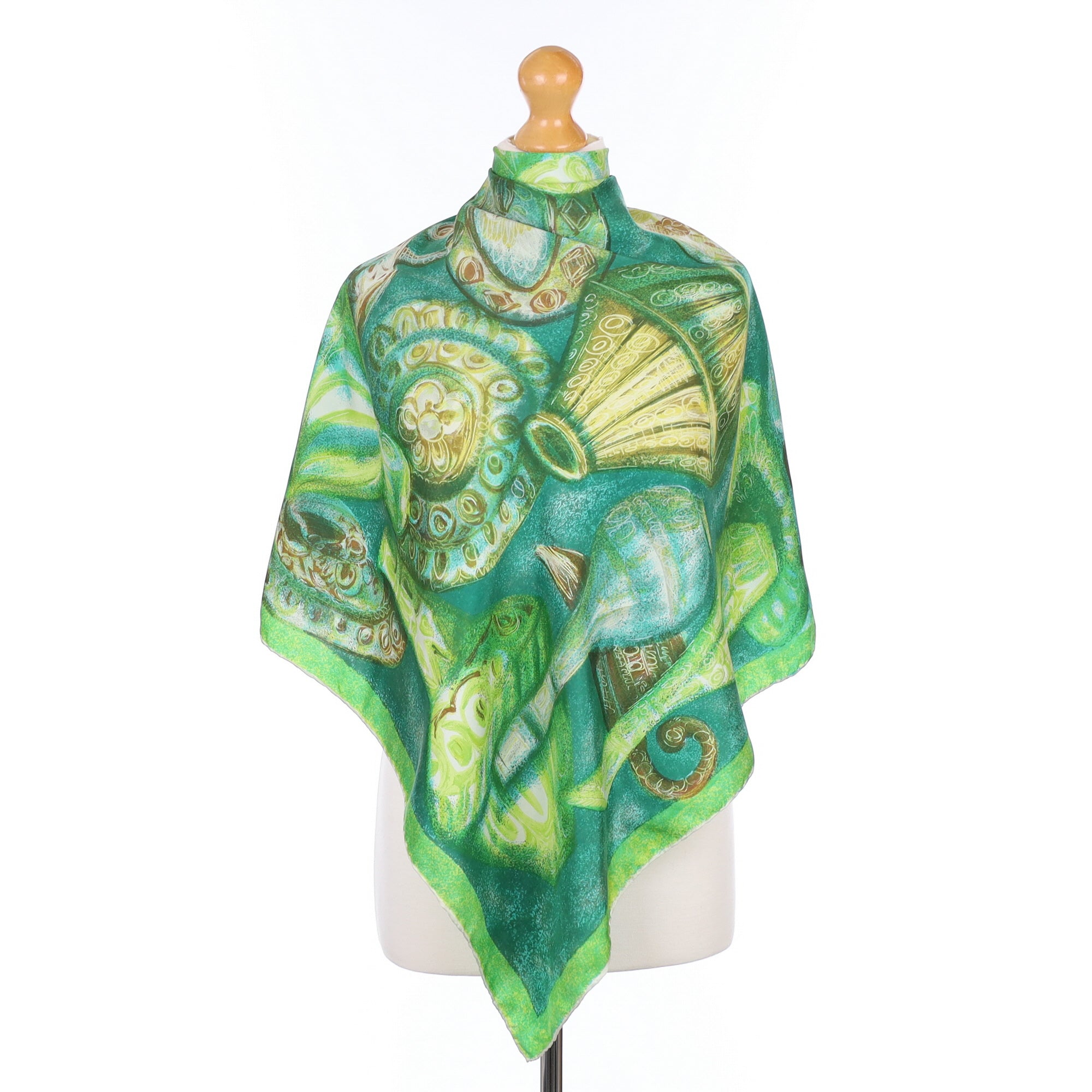 Decorative Green Vintage Silk Scarf