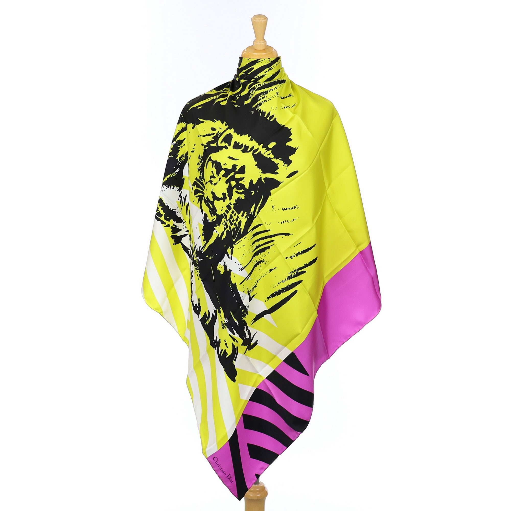 Brand New Christian Dior Yellow and Pink Lion Silk Scarf