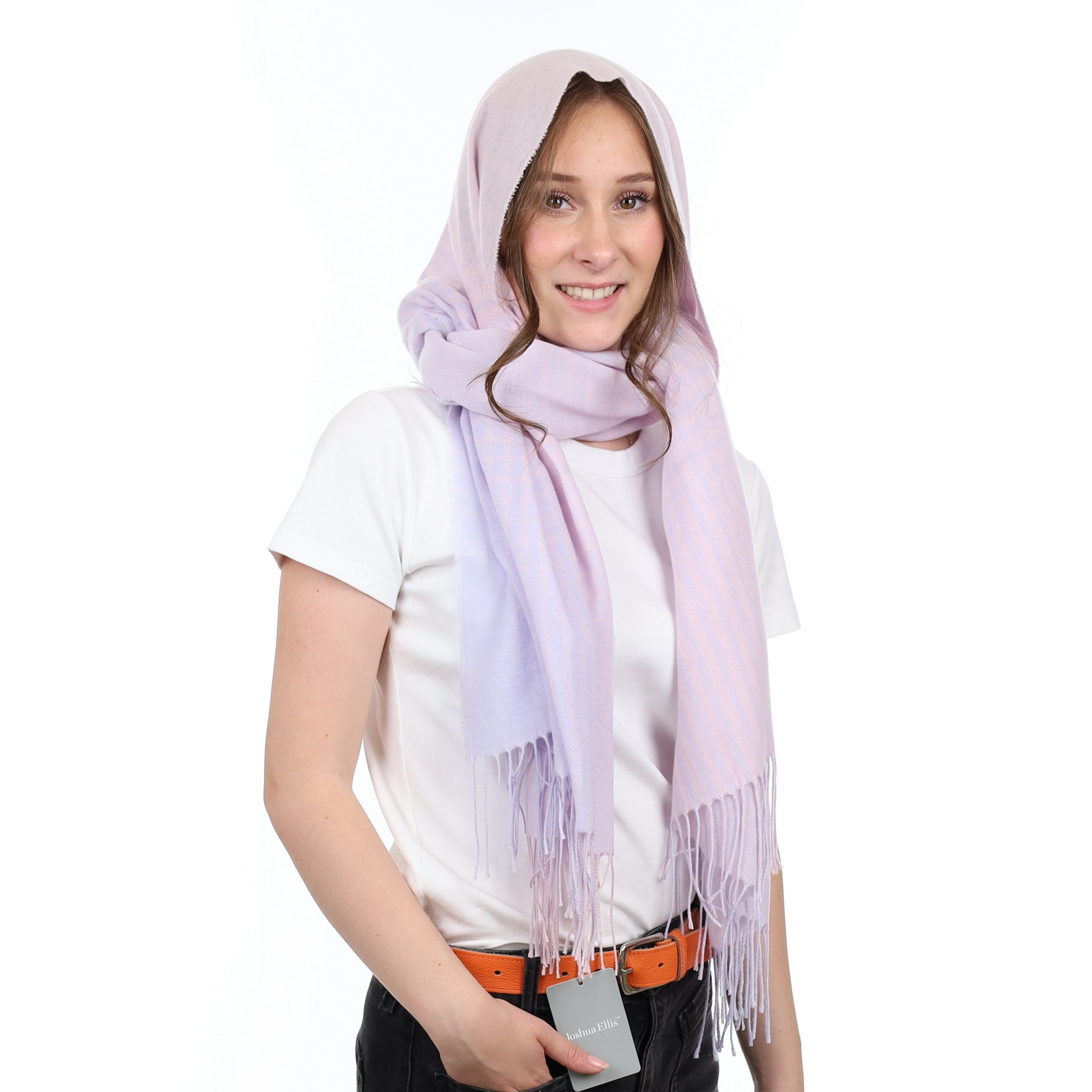 Brand New British Baby Blue & Pink Luxury Woven Cashmere Pashmina