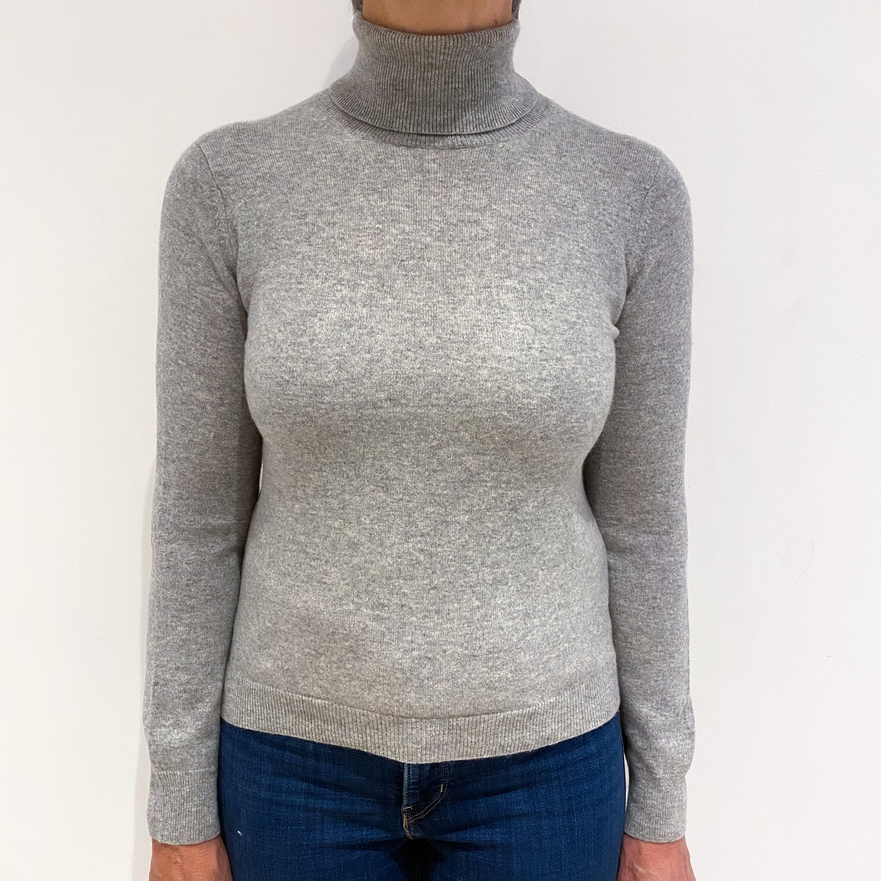 Smoke Grey Cashmere Polo Neck Jumper Medium