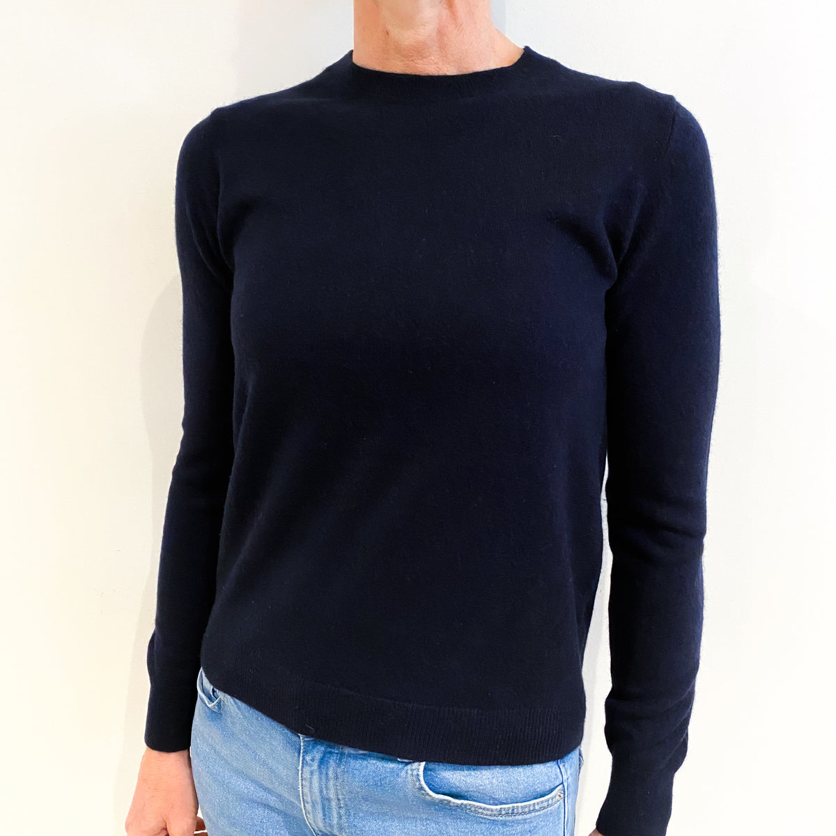 Dark Navy Cashmere Crew Neck Jumper Small