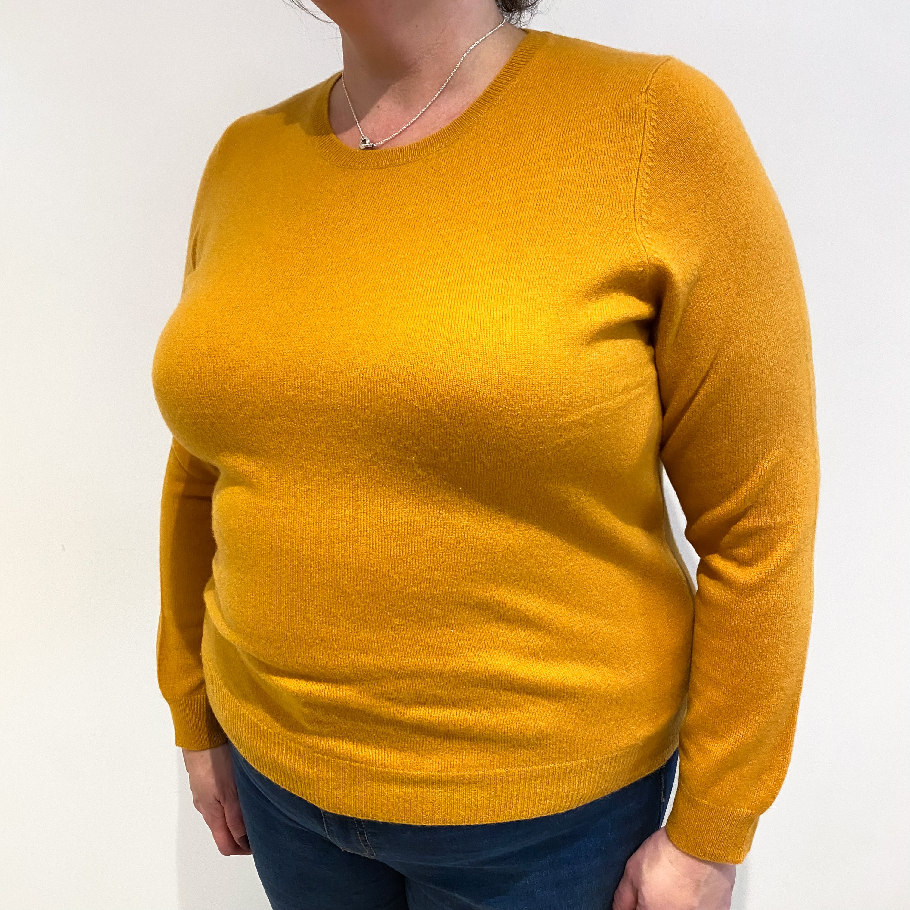 Amber Yellow Cashmere Crew Neck Jumper Extra Large